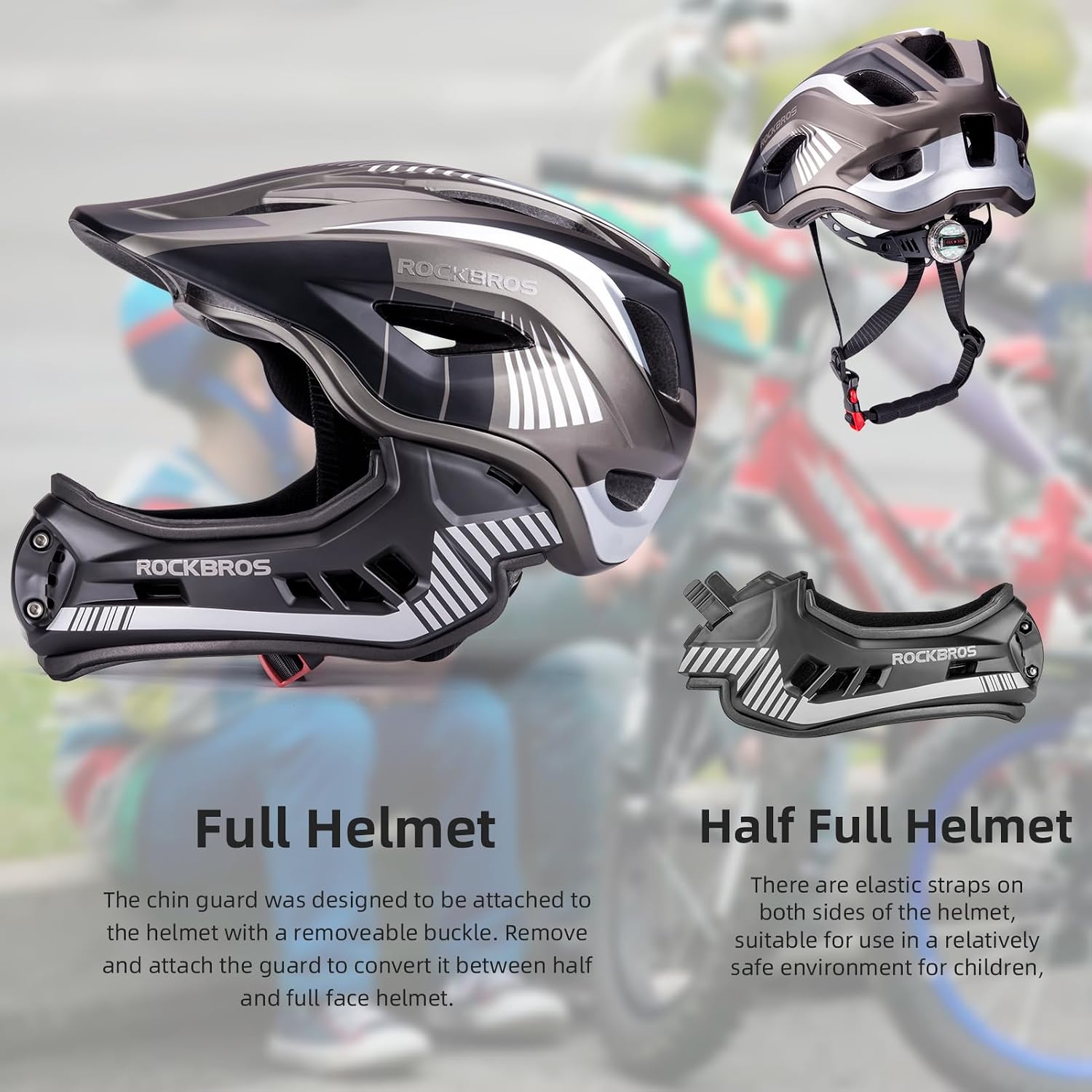 ROCKBROS Kids Full Face Bike Helmet Lightweight Detachable MTB Helmet