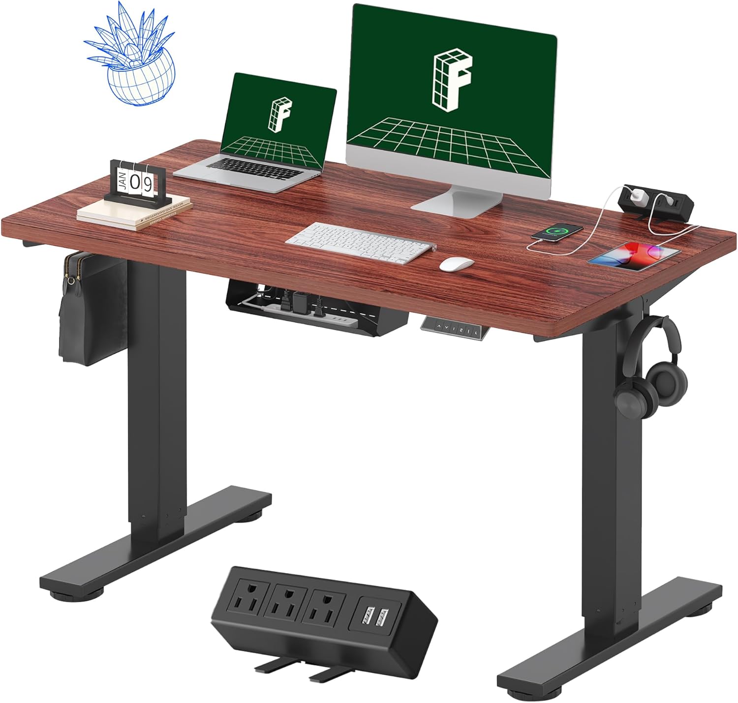 FLEXISPOT EN2 48"x24" Standing Desk with Power Strip Bundle, Black