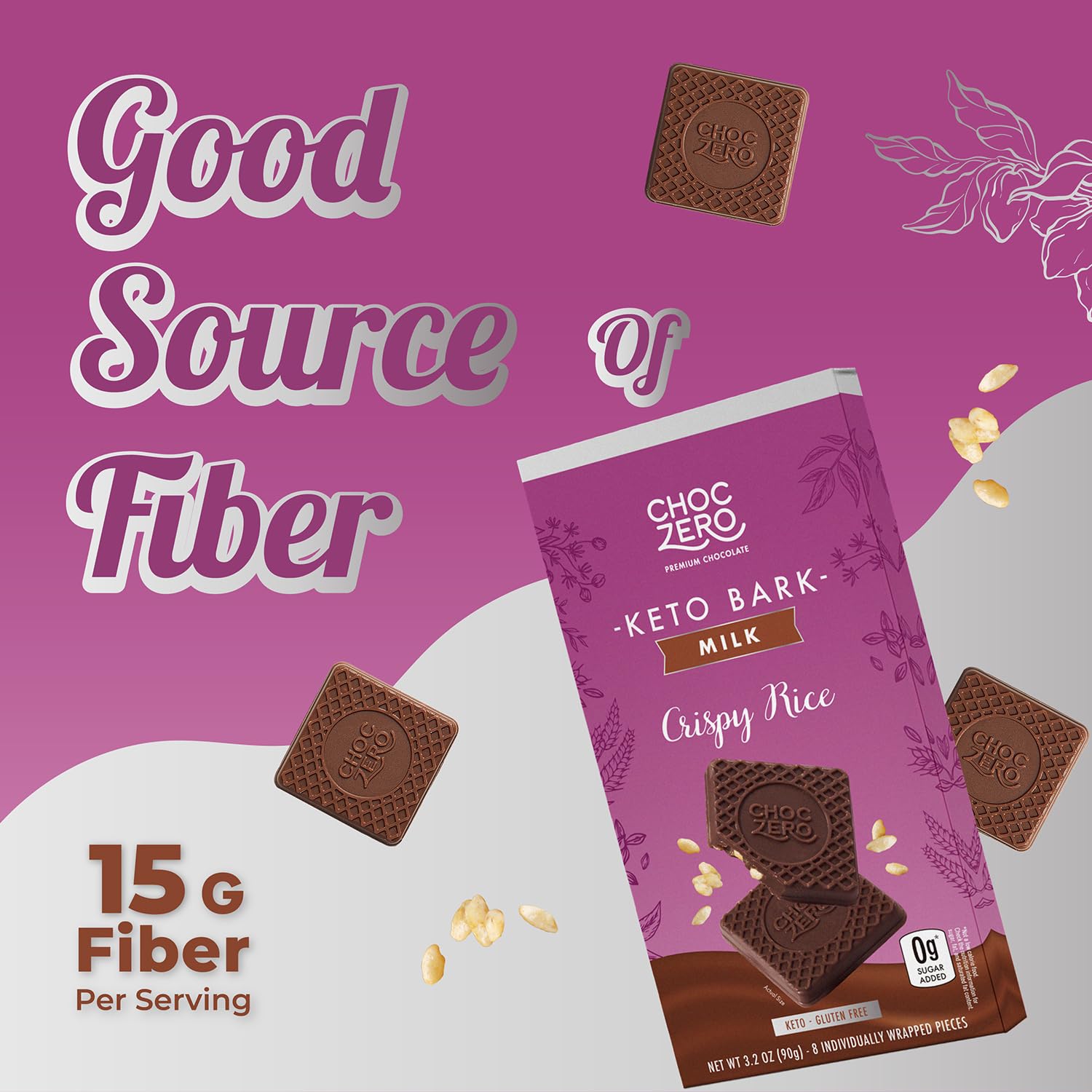 ChocZero Sugar Free Chocolate Candy with Hazelnuts, 4 Pack | No Sugar Alcohols, Keto, Low Carb, High Fiber, Gluten Free, 32 Total Candy Squares