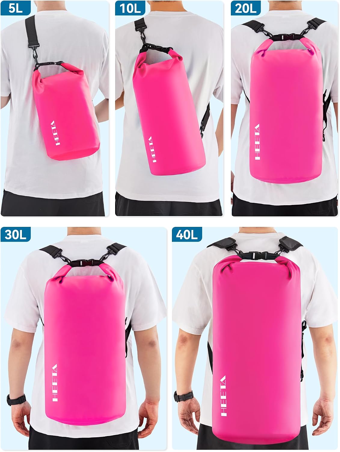 HEETA Waterproof Dry Bag Backpack with Emergency Whistle 5L/10L/20L/30L/40L