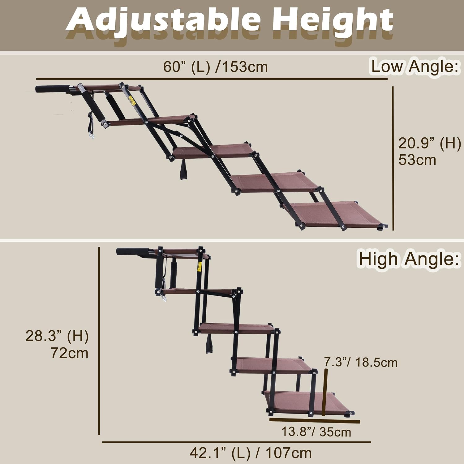 Dog Stairs for Car, 5 Steps Extra Wide Dog Ramps for Large Dogs, Foldable Lightweight Pet Steps for High SUV Truck Bed Couch