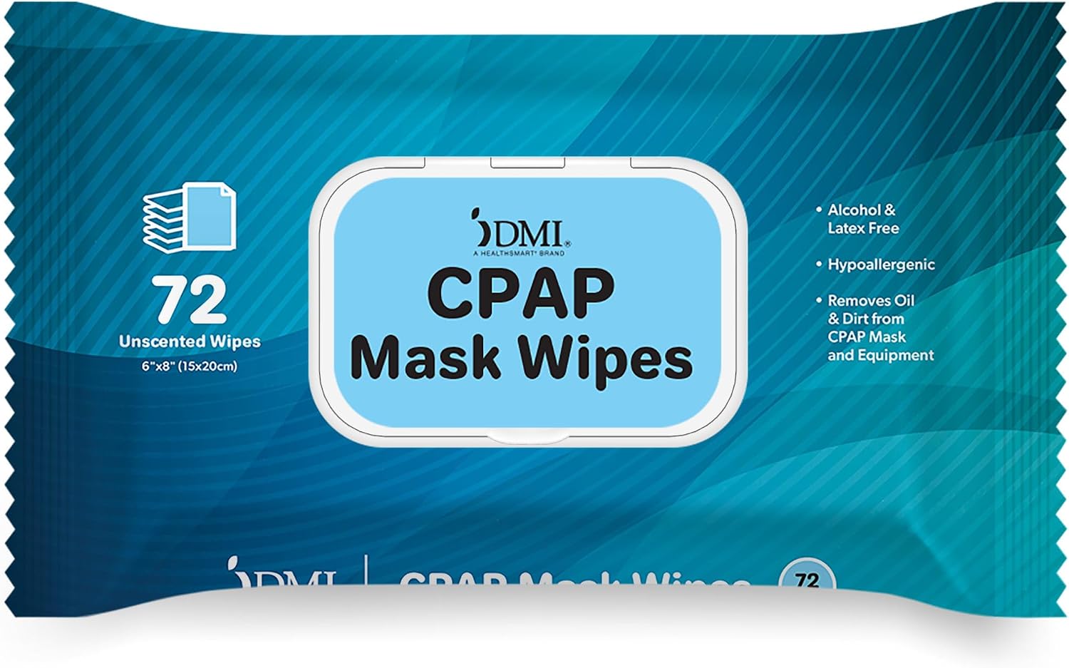 DMI CPAP Mask Wipes, Removes Oil & Dirt from CPAP Mask & Equipment, Alcohol & Latex Free, CPAP Supplies, Hypoallergenic, Unscented, 72 Count Pack