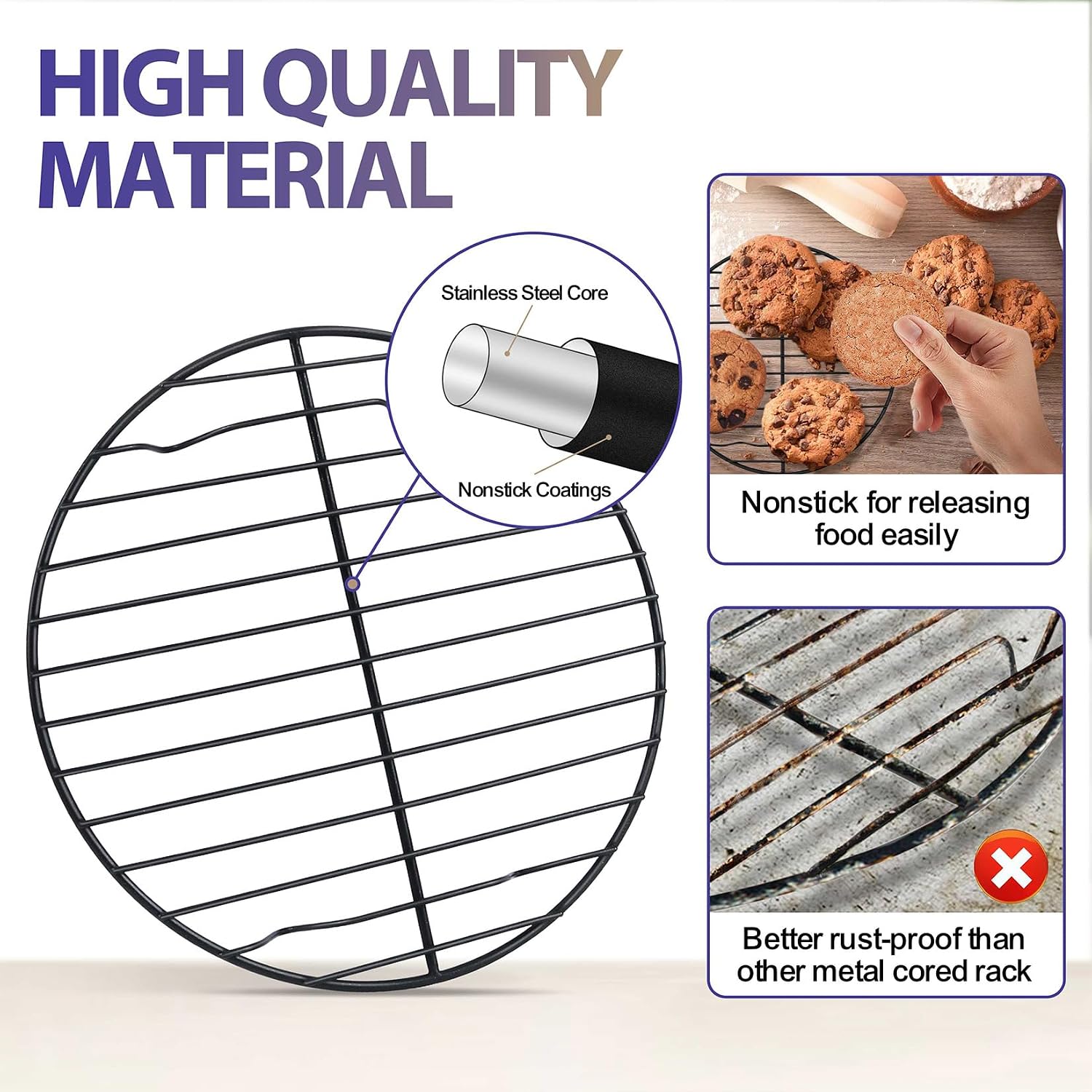 P&P CHEF 9 Inch Cooking Rack Round for Steaming Cooling, Silver, 2 Pack
