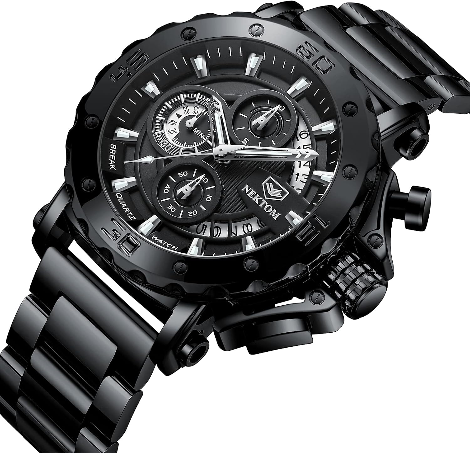 NEKTOM Watches for Men with Stainless Steel, Quartz Analog Watch with Date, Luxury Minimalist Dress Mens Watches, Chronograph Watch, 3ATM Waterproof