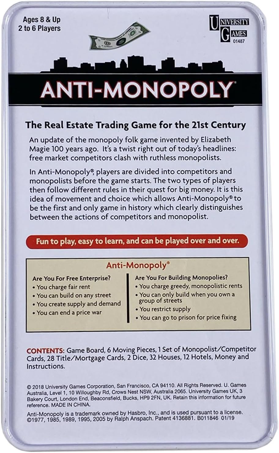 Anti-Monopoly Game Tin Travel by University Games |The Real Estate Trading Game for the 21st Century | Fun