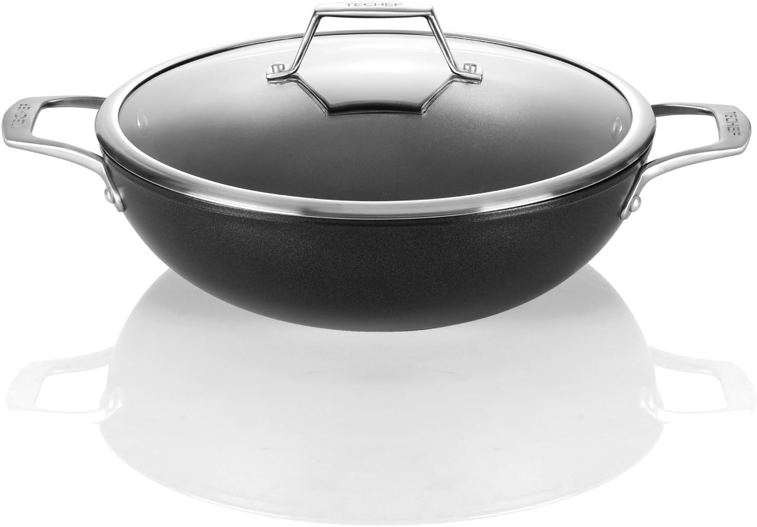 TECHEF - Onyx Collection, 12-Inch Nonstick Flat Bottom Wok/Stir-Fry Pan - PFOA Free, Dishwasher and Oven Safe, Made in Korea