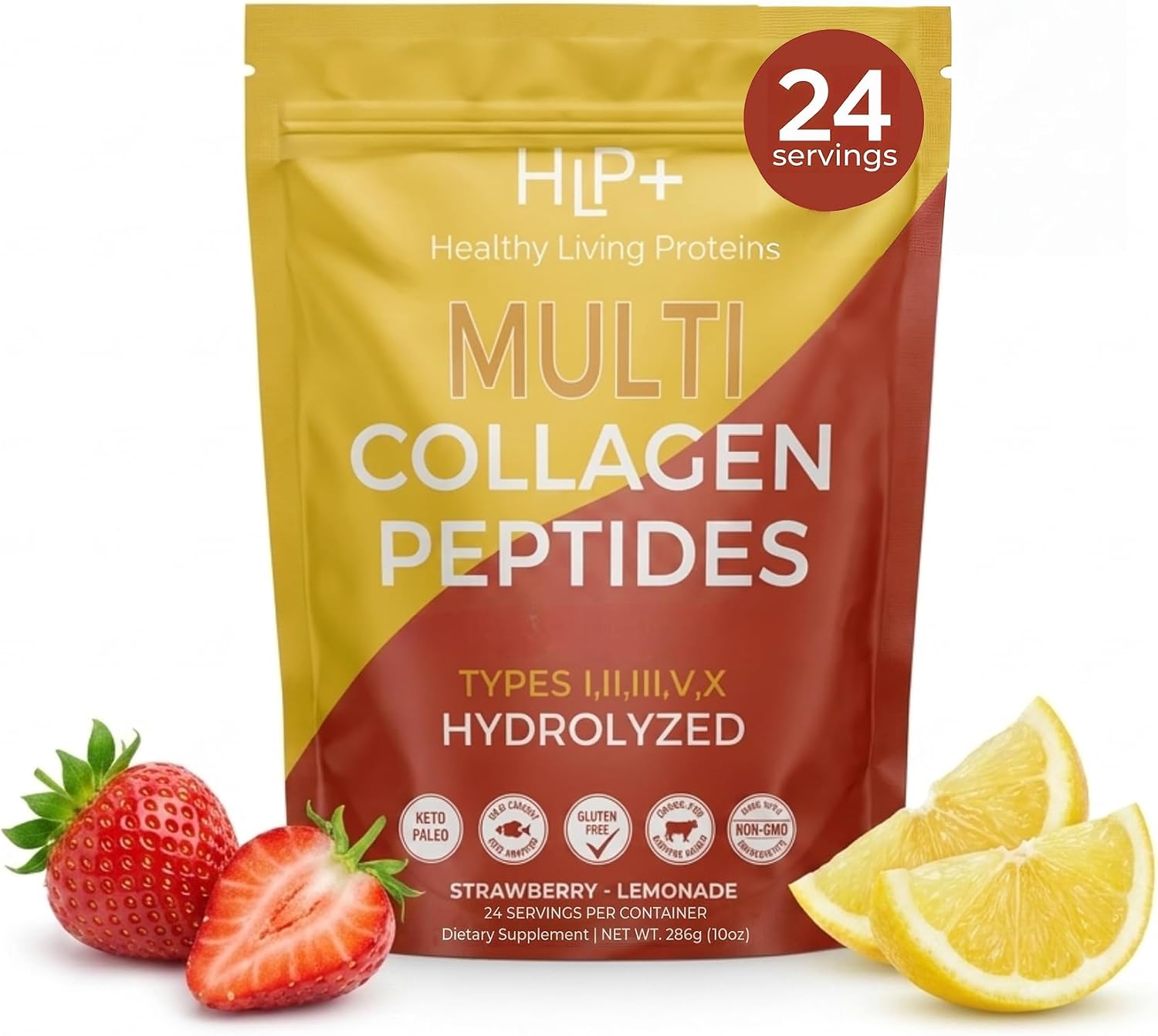 Healthy Living Proteins | Multi Hydrolyzed Collagen Peptides Type I, II, III, V, & X | Grass Fed Bovine, Wild Caught Marine, Free Range Chicken | Gluten Free (Unflavored, 1 Pound (Pack of 1))