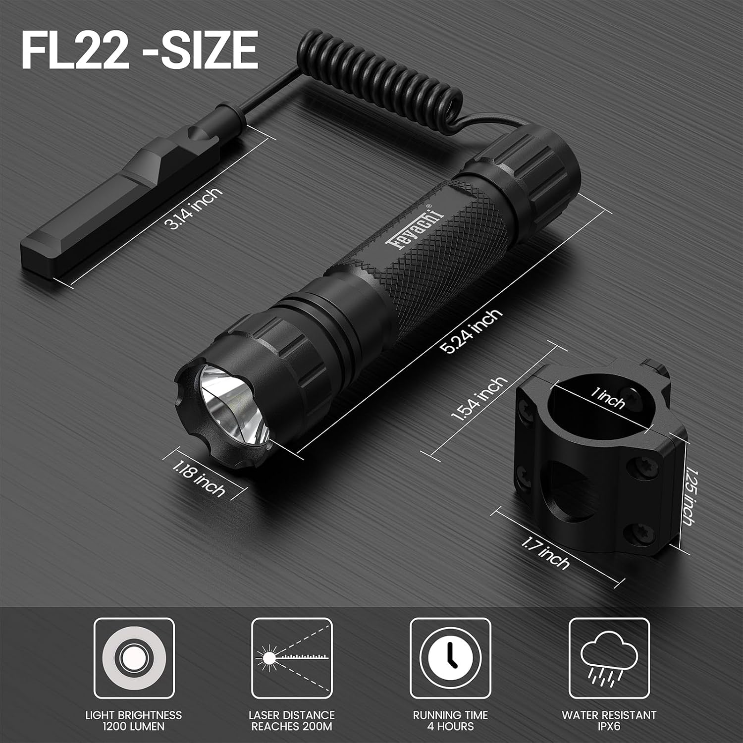 Feyachi FL22 Tactical Flashlight 1200 Lumens LED Light M Lock Rail Mount Ar Flashlight with Pressure Switch