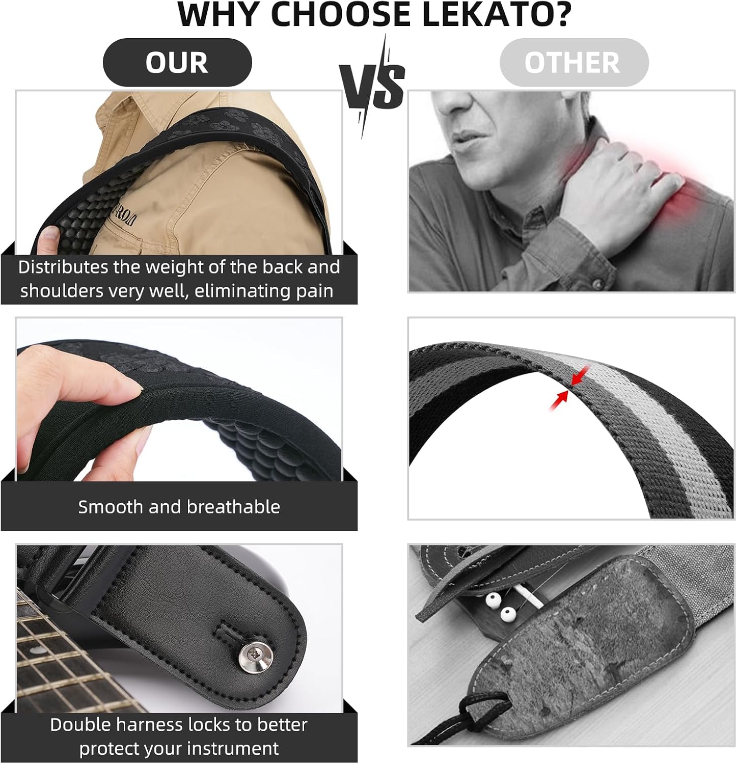 LEKATO Guitar Straps for Electric Guitar Bass