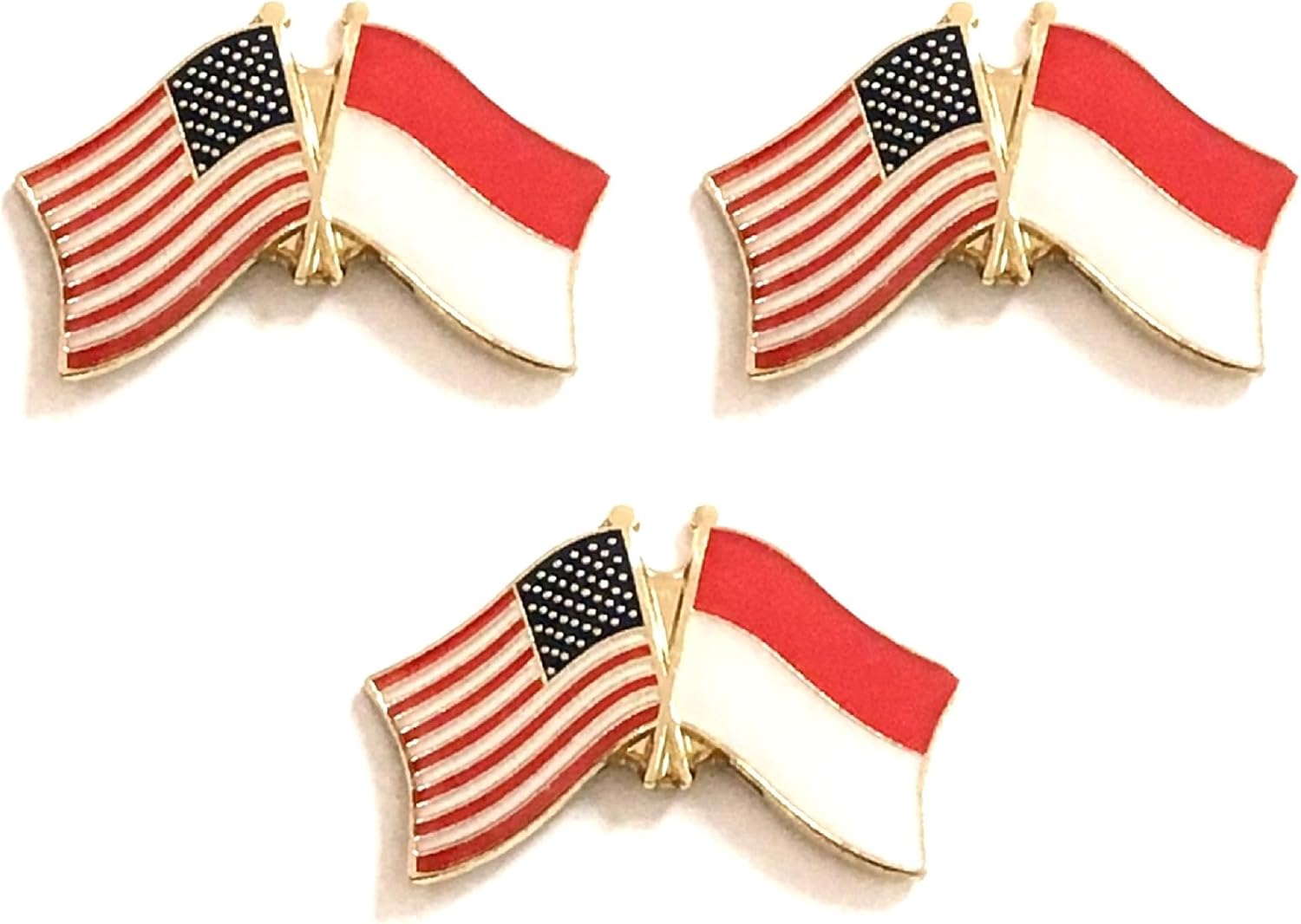 3 National Country Flag Crossed Enamel Flag Pins Pack of 3 Friendship Double Flags