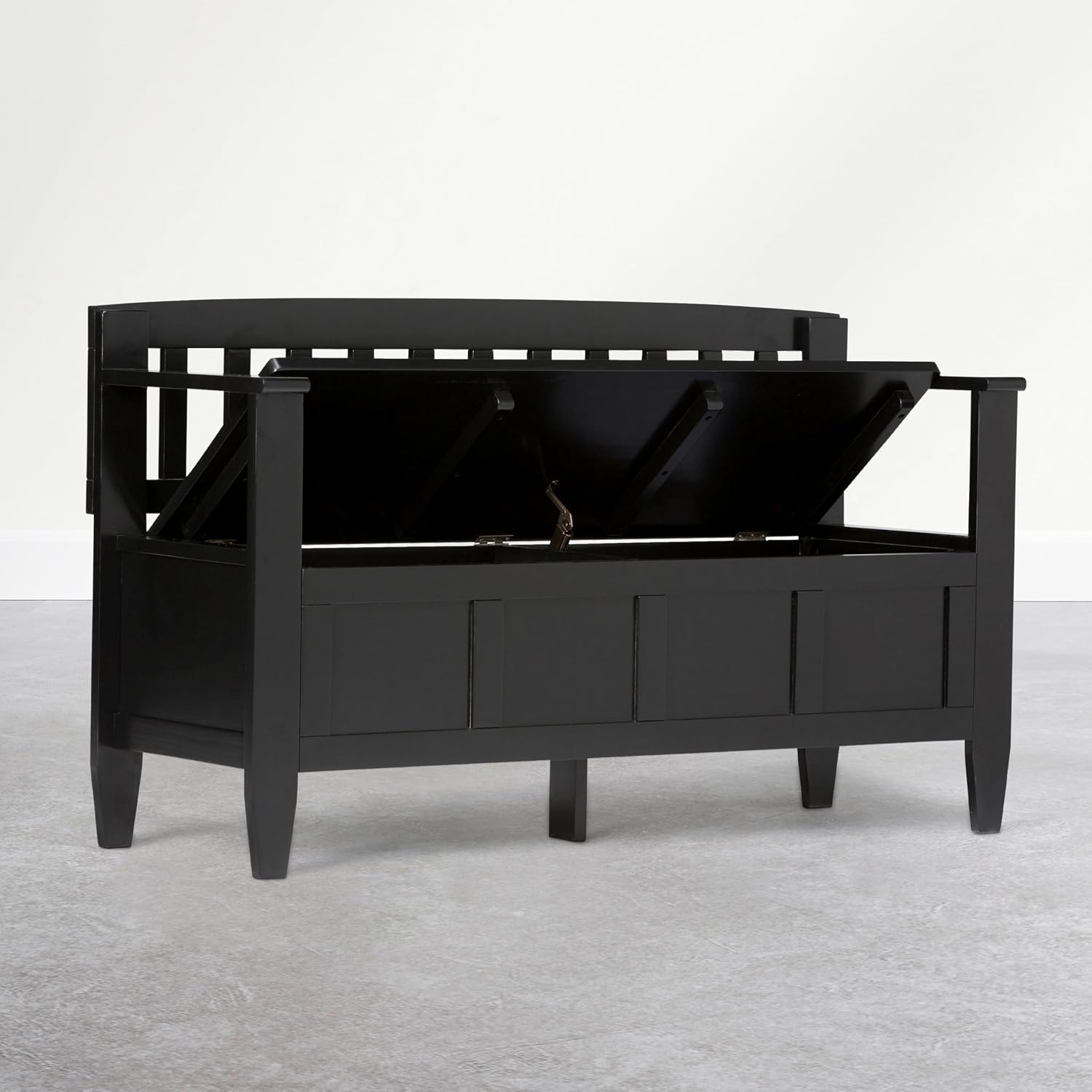 SIMPLIHOME Connaught 30" Wide Solid Wood Storage Bench in Chestnut Brown | Contemporary entryway bench with lift-up lid and hidden storage; mudroom, hallway, foyer, or shoe bench.