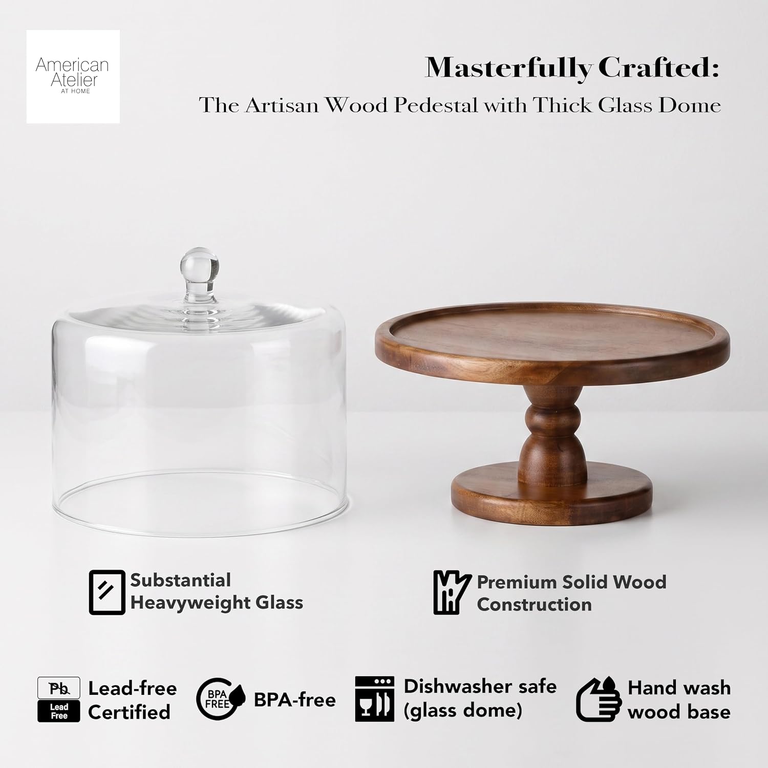 American Atelier Madera Pedestal Plate with Dome, Brown, 11.8x12.2in