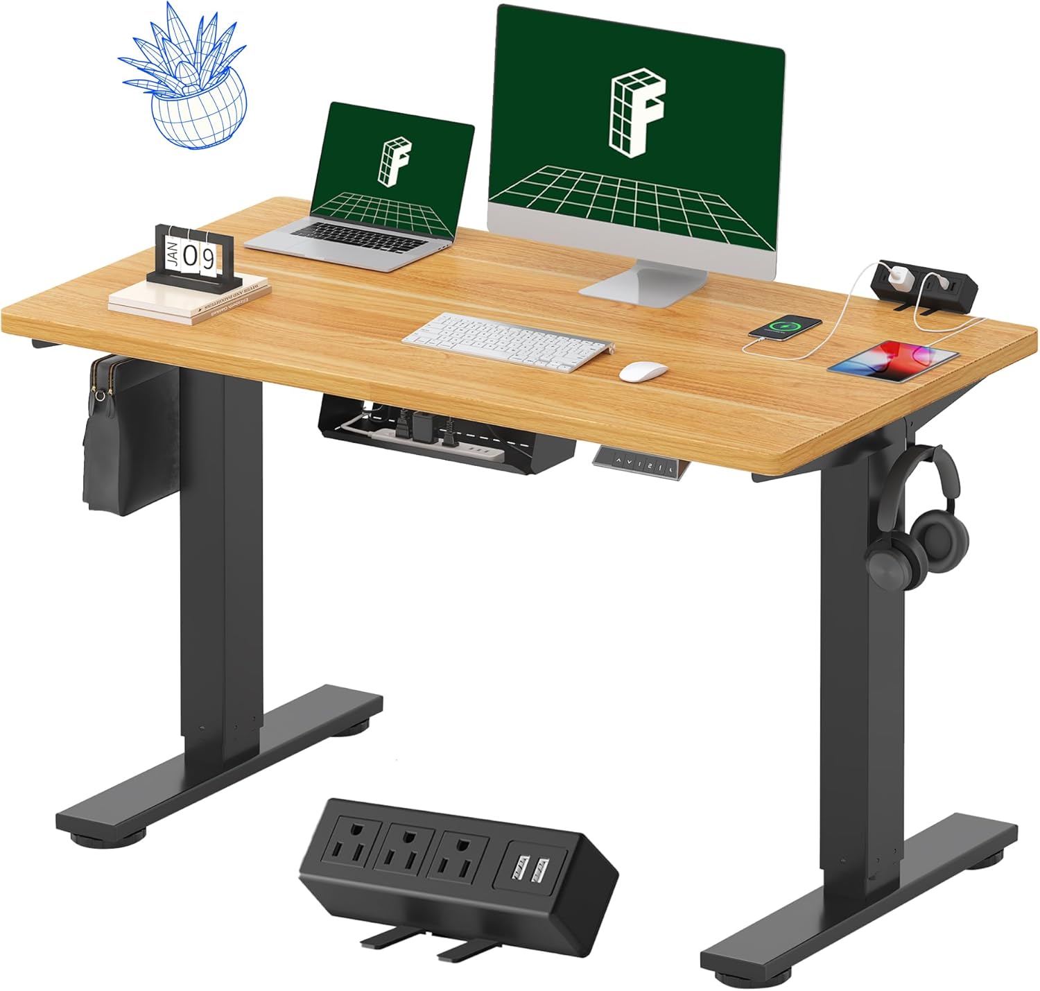 FLEXISPOT EN2 48"x24" Standing Desk with Power Strip Bundle, Black