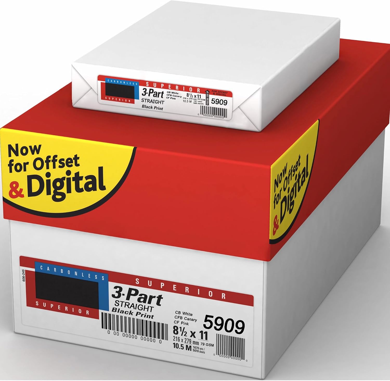 Superior 8.5 x 11 Carbonless Paper, 3 Part Straight (Bright White/Canary/Pink), 1340 Sets (4000 Sheet)