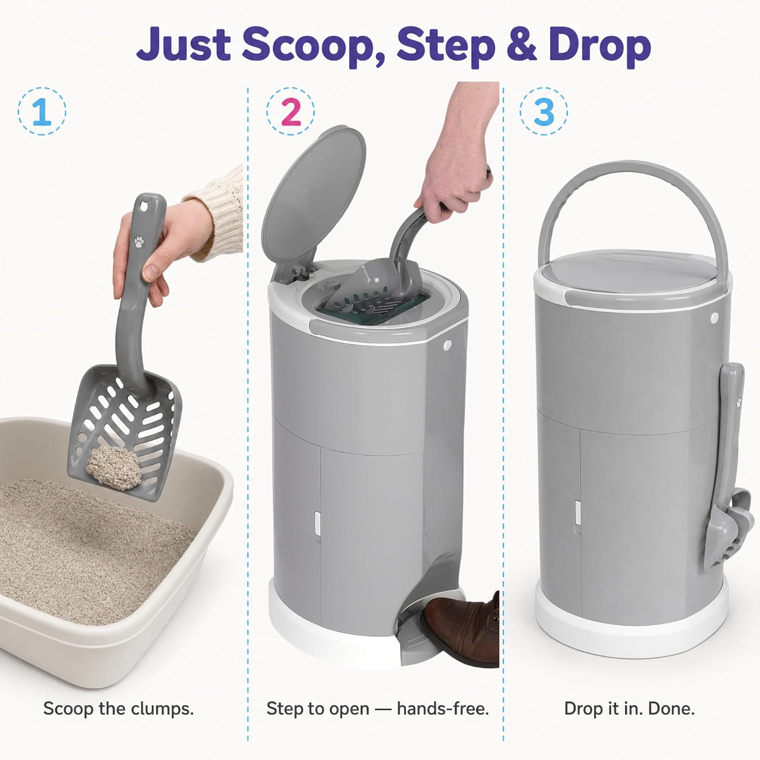 Litter Champ Cat Litter Disposal System, Hands-Free Pedal Trash Can | 4 Gallon Capacity, Triple-Seal Odor Lock, ABS Resin