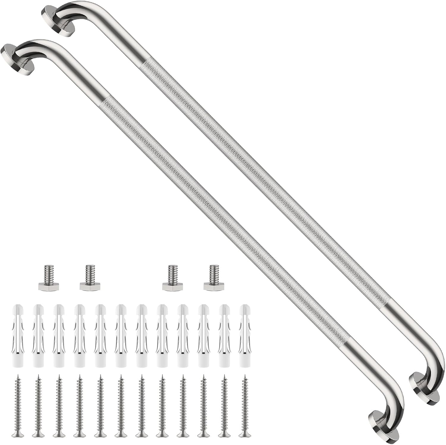 40 Inch Brushed Nickel Shower Grab Bar Anti-Slip Knurled Grip,Safety Handle | YuanDe 1.25" Diameter Stainless Steel Bathroom Grab Bars, Handicap Injury Elderly Senior Assist Support Shower Handle-2Packs