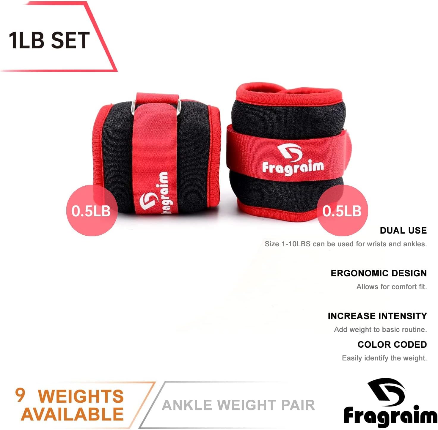Ankle Weights for Women, Men and Kids - 1/2/3/4/6/8/10/12/15/20 LBS 1 Pair Strength Training Wrist/Leg/Arm Weight with Adjustable Strap for Jogging