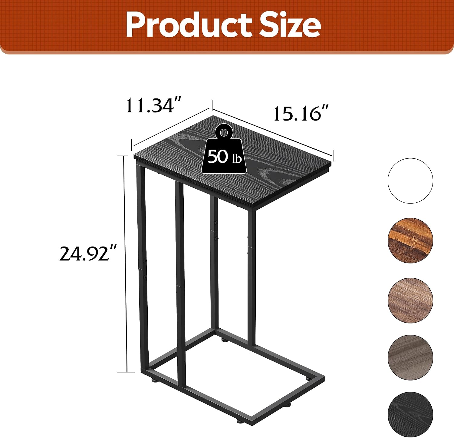 WLIVE C Shaped End Table, Small Side Tables for Sofa and Bed, Couch Table that Slides Under for Living Room, Bedroom, Home Office, Small Spaces