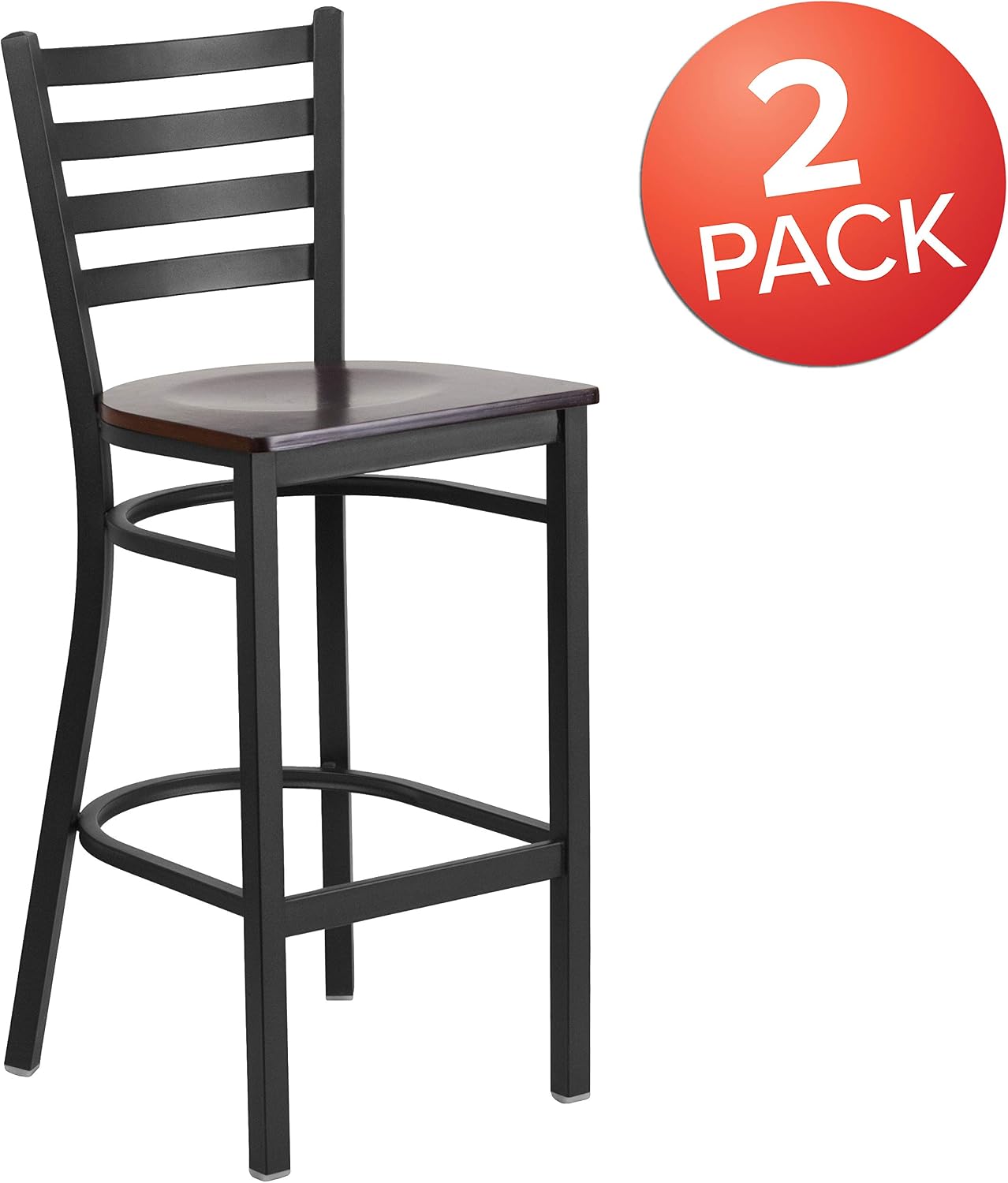 Flash Furniture Hercules Series Ladder Back Metal Restaurant Barstool, Modern Upholstered Armless Bar Height Chair for Restaurants and Kitchens, Black | Vinyl Upholstery, Durable Construction, Commercial Use
