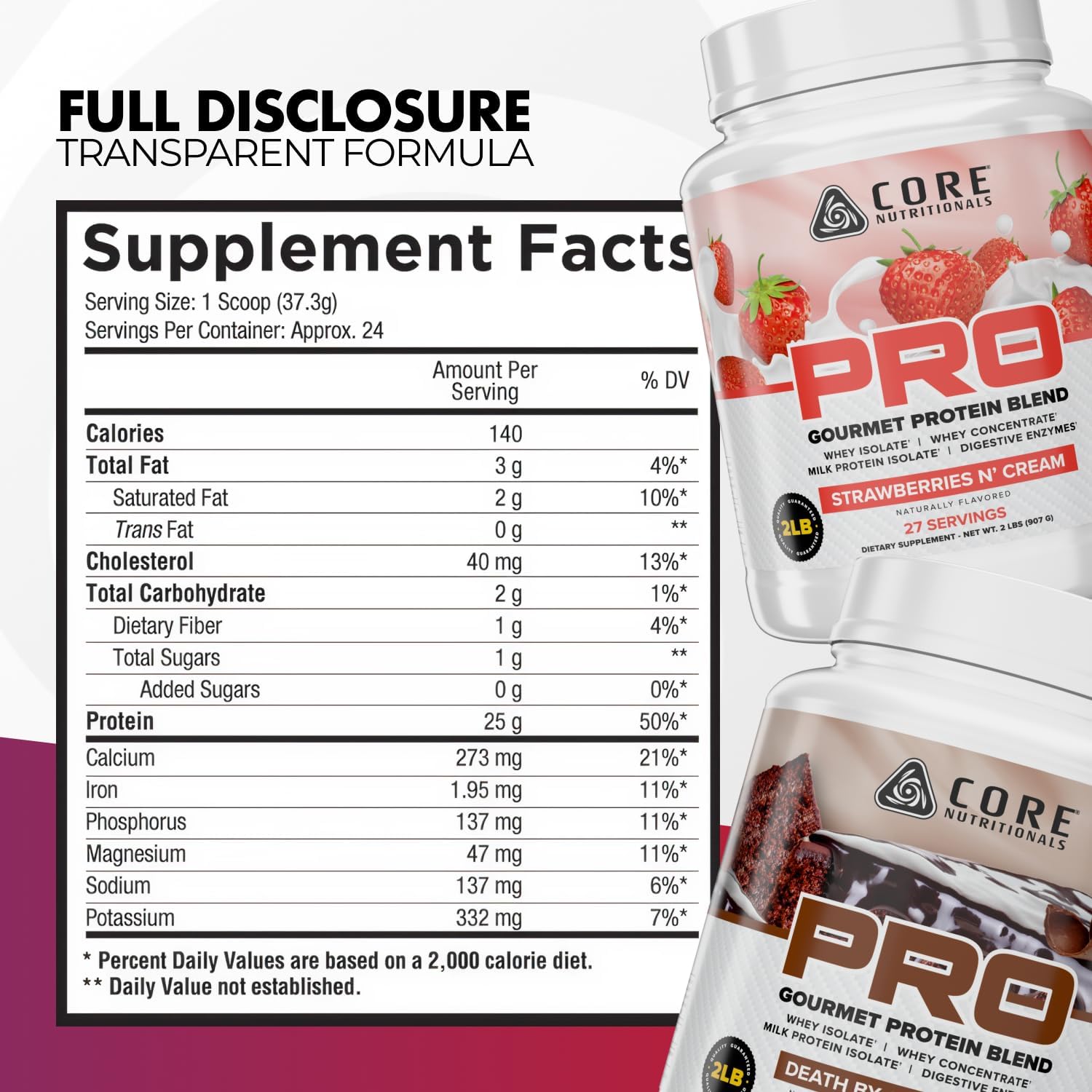 Core Nutritionals Pro Sustained Release Protein Blend, Digestive Enzyme Blend, 25G Protein, 2G Carb, 28 Servings (Frosted Vanilla Cupcake)