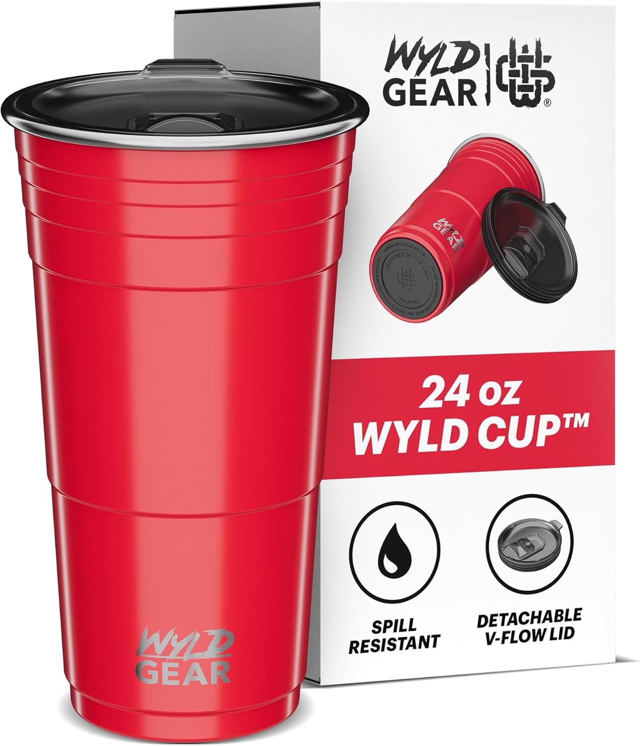 Wyld Gear Party Cup 24oz Red Stainless Steel Reusable Metal Cup with Lid
