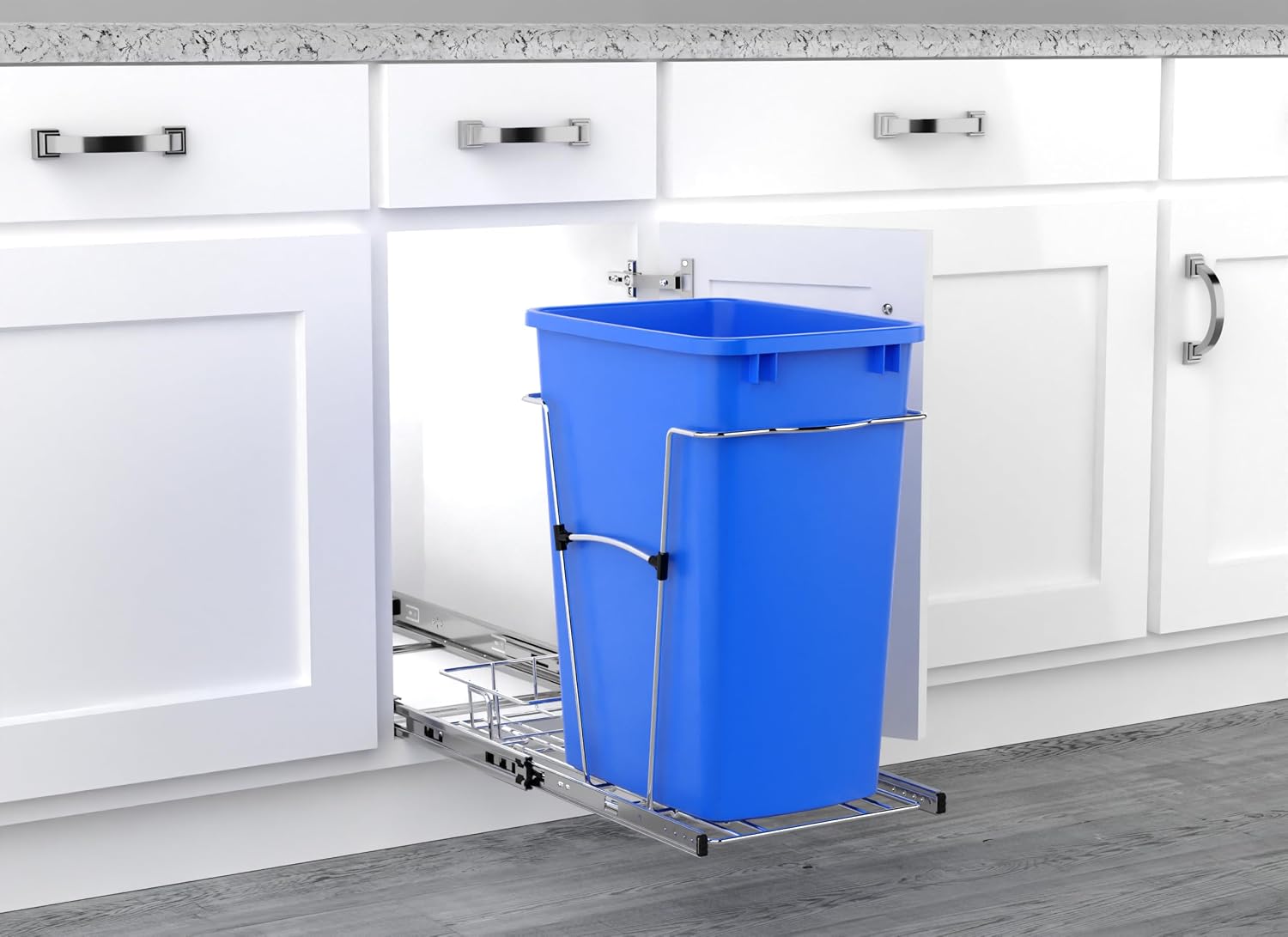 Rev-A-Shelf Pullout Trash Can for Kitchen Cabinets, Black Waste Bin, 35 Qt | Large Capacity Garbage/ Recycling Waste Container, Heavy Gauge Metal Wire Construction w/Full Extension Slides, RV-12KD-18C S