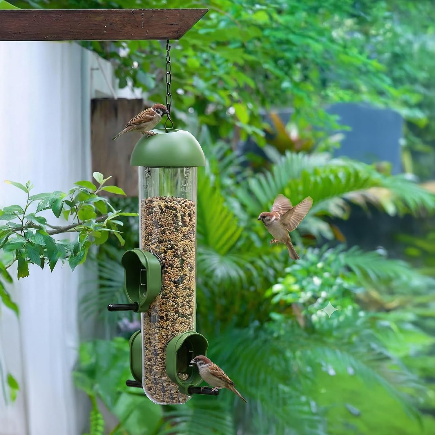 LONA Bird Feeders for Outdoors, Tube Feeder Weatherproof with Multiple Hanging Methods, Wild Bird Feeding Silo for Outside, 3 Port