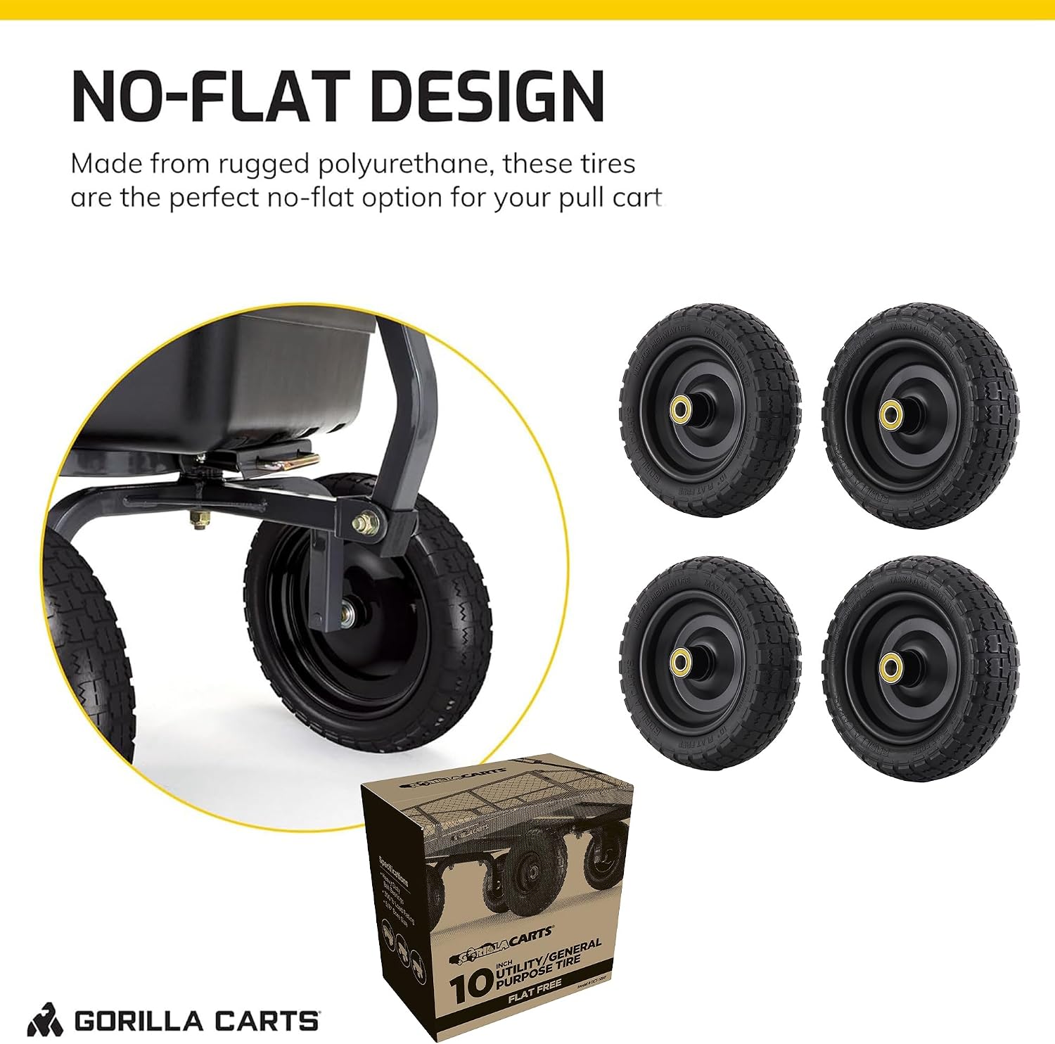 Gorilla Carts 10-Inch No-Flat Replacement Wheels, 4-Pack