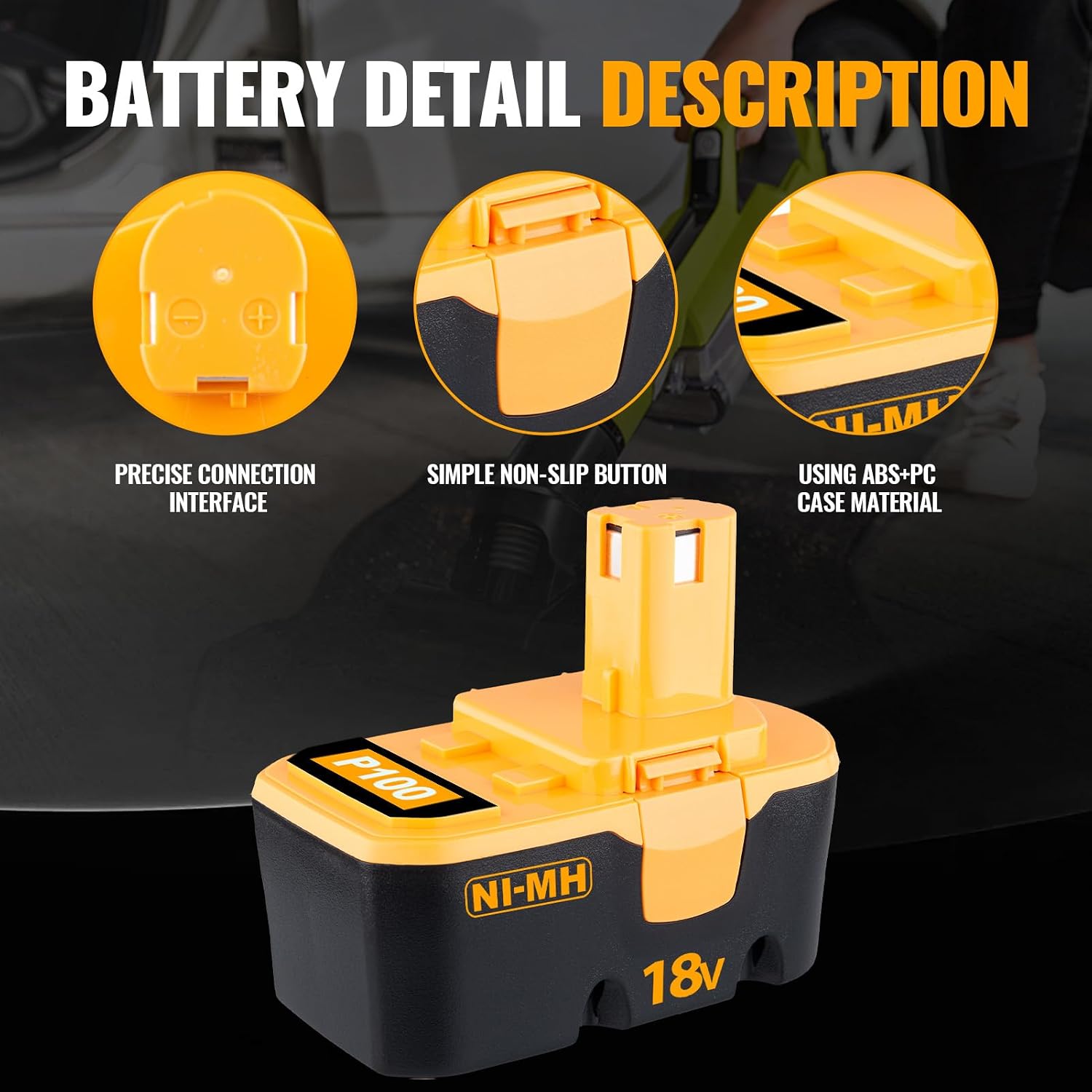 VANTTECH (Upgraded to 4.8Ah Ni-Mh) 18V P100 Battery Replacement for Ryobi 18V Battery P100 P101 ABP1801 ABP1803 BPP1820 Compatible with Ryobi 18