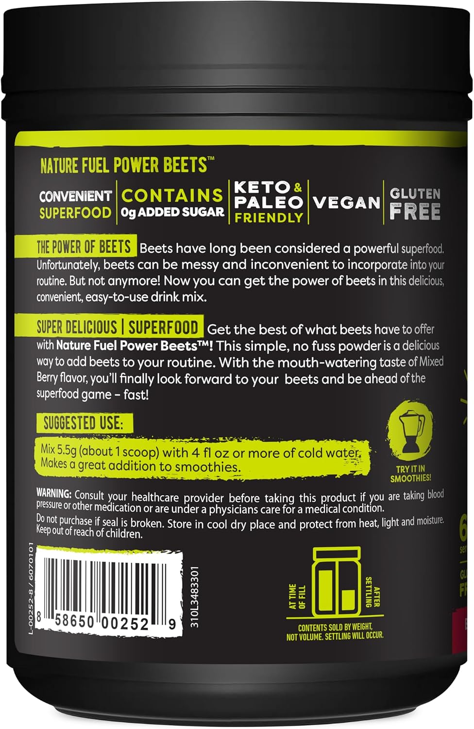 SlimFast Nature Fuel Power Beets Powder, Delicious Mixed Berry, 60 Servings | Concentrated Superfood Supplement, Non-GMO