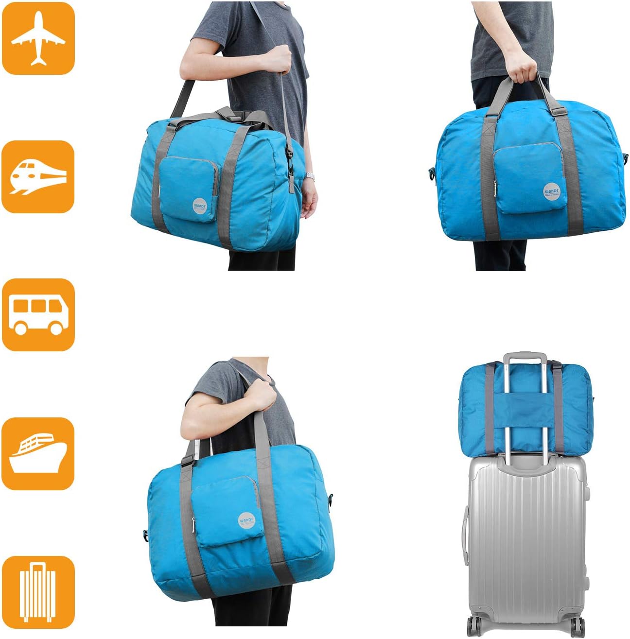 WANDF Foldable Personal Item Bag, Carry on Travel Duffle Bag | Frontier Airline Underseat Fit, 18x14x8 inches, Weekend Overnight Trips, Packable