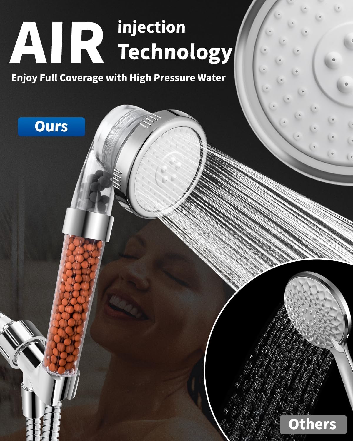 Filtered Shower Head with Handheld, High Pressure, for Hard Water