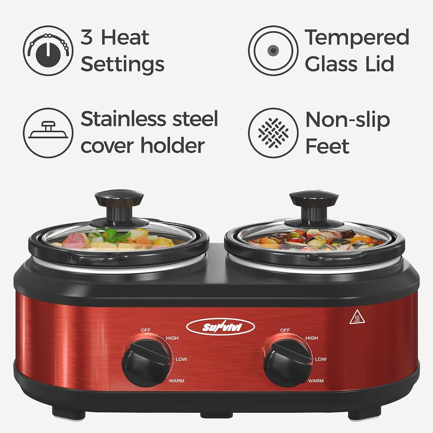 Sunvivi Double Slow Cooker, 2 Pot Small Mini Crock Buffet Servers and Warmer