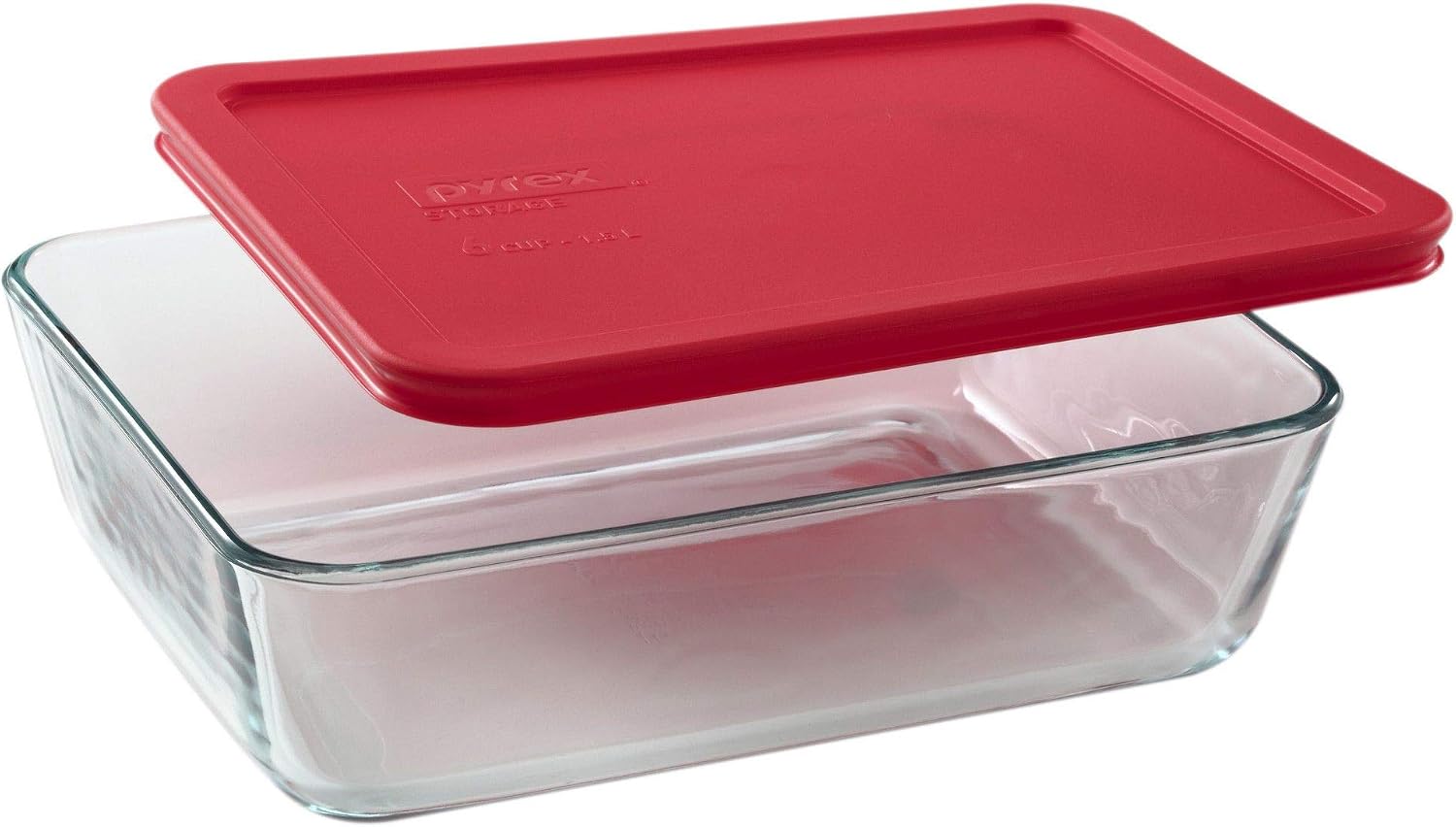 Pyrex 7211 6-Cup Glass Dish & 7211-PC Red Lid (4-Pack) - Made in USA | BPA-Free Plastic | Tempered Construction | Microwave Oven Safe | Secure Fit