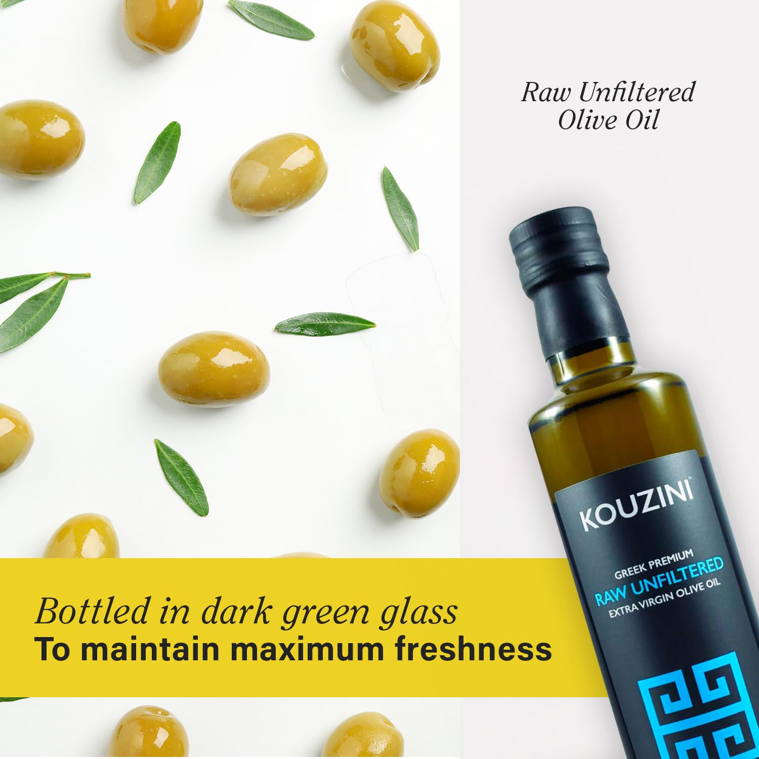 Kouzini Triple Olive Oil Bundle, Premium Greek, Organic, and Raw Unfiltered Extra Virgin Olive Oil, For Kitchen, Grill, Salad Dressings, 500ml Bottles