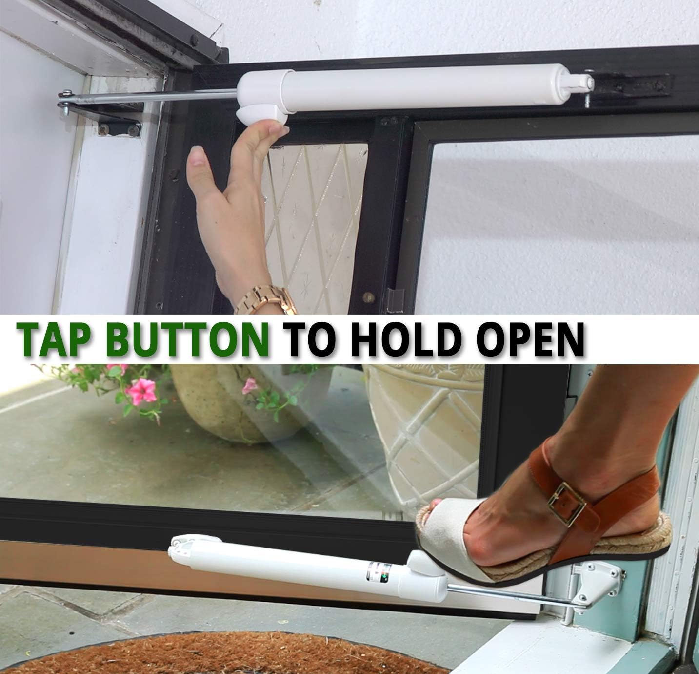 Touch 'n Hold Smooth Door Closer - Single Kit (Black) - Standard-Duty Door Closer with Touch-Button Hold Open Feature & Smooth Closing Motion – for (Medium & Lightweight) Storm, Screen Doors.