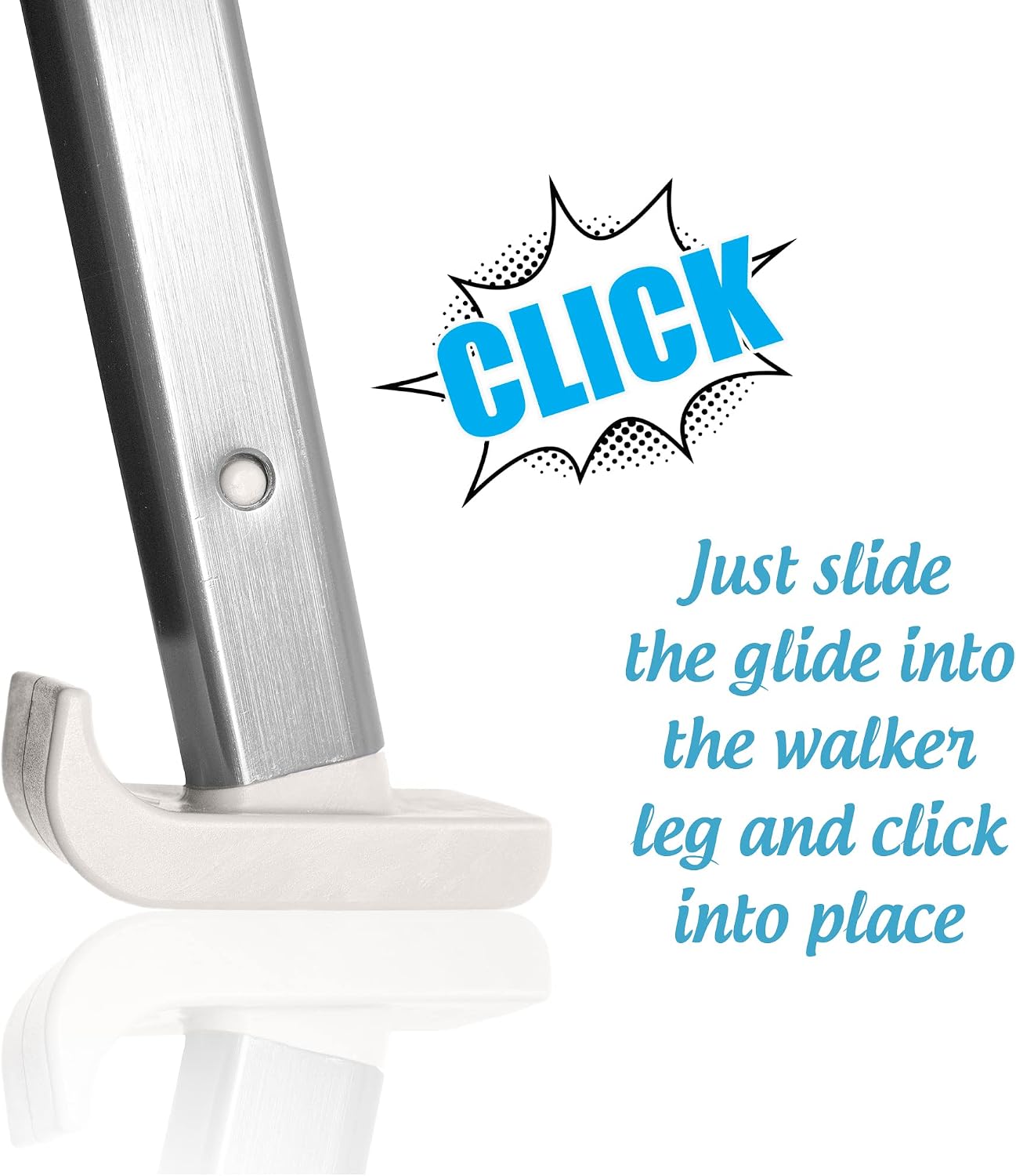 'Click & Go' Ski Glides for Stander EZ Fold-N-Go Travel Walker and Able Life Space Saver Walker (Gray)
