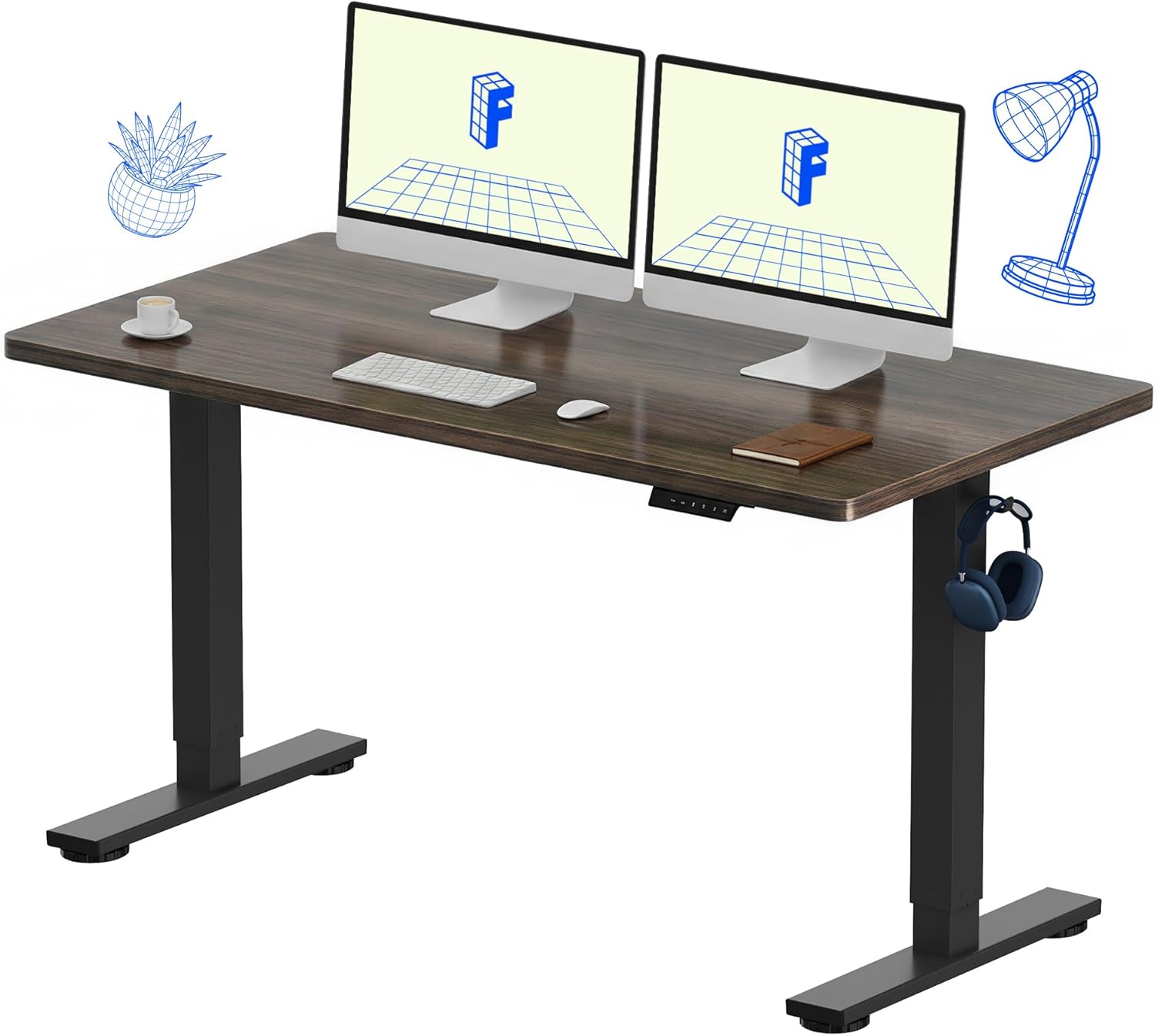FLEXISPOT EN1 One-Piece Standing Desk, Electric Adjustable with 4 Memory Presets, 176 LBS Capacity, Stable & Quiet