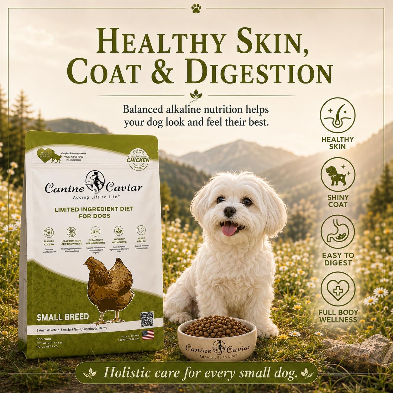 Canine Caviar - Open Range: Water Buffalo & Chickpea Alkaline Dry Dog Food, Limited Ingredients, Gluten-Free, Based on Science & Research, Veterinary Alternative Diet (22 Pound Bag)
