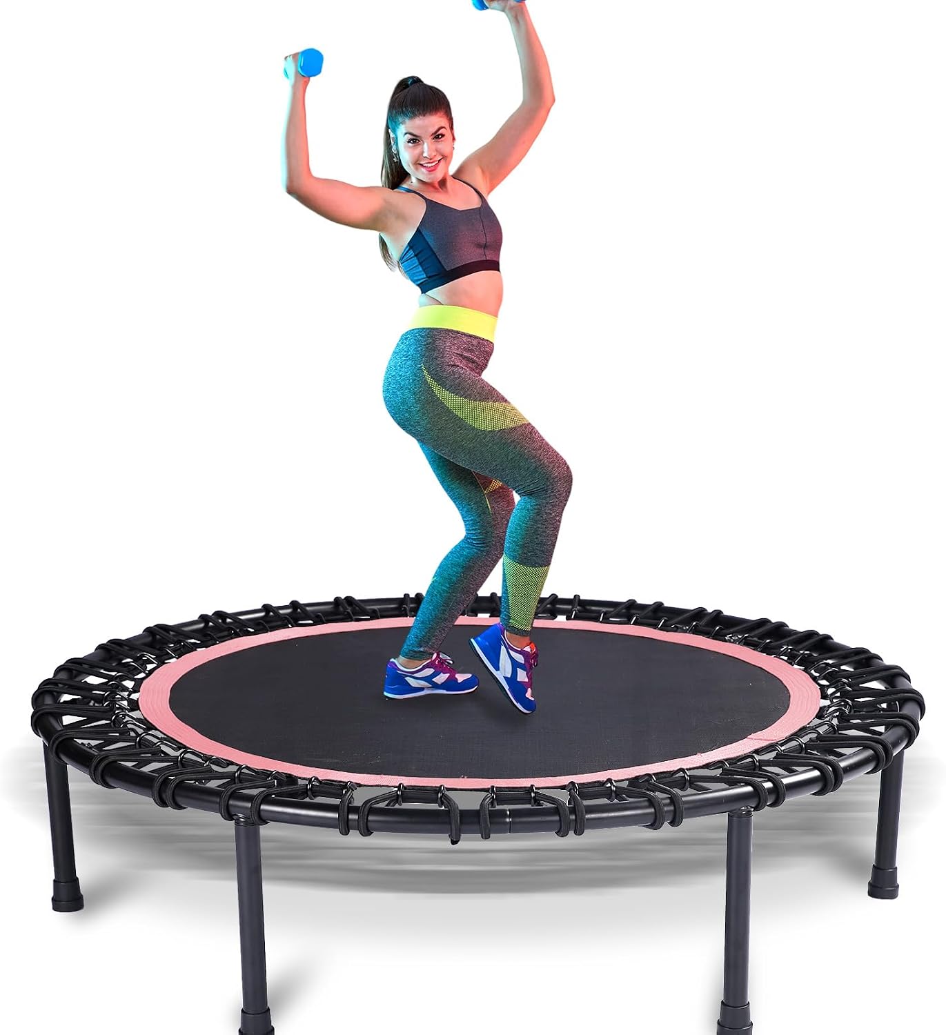 40" Mini Trampoline for Adults, Fitness Rebounder with Elastic Bands, Indoor Exercise Trampoline, Low Impact Workout Equipment for Home Gym