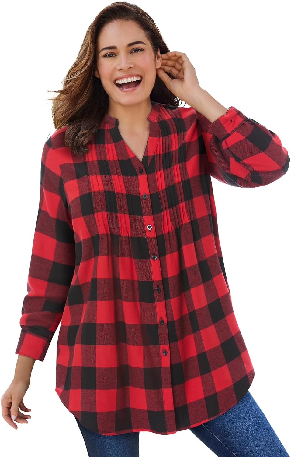 Woman Within Pintucked Flannel Shirt