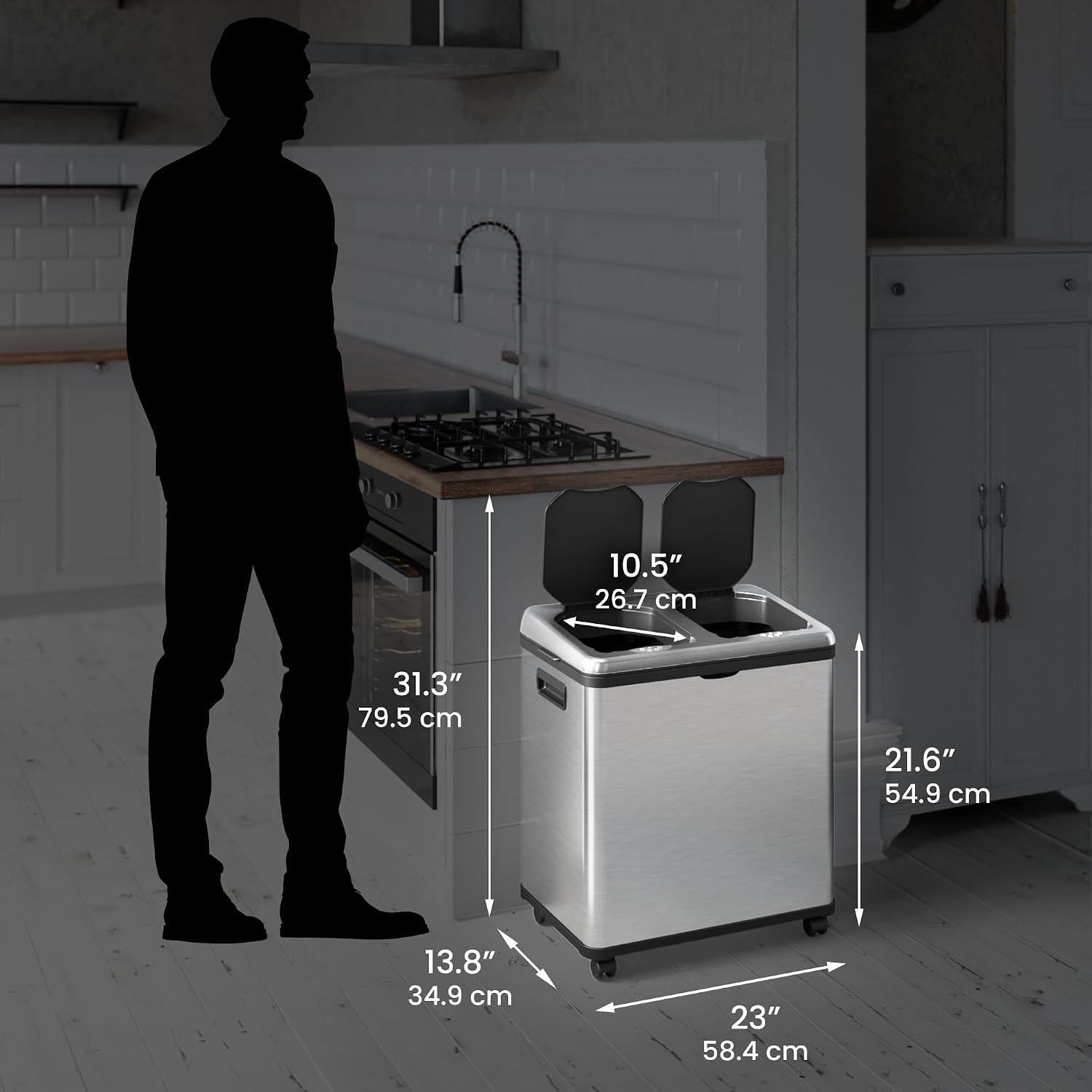 iTouchless 13 Gallon Touchless Sensor Garbage Can, Stainless Steel, Round Sensor Automatic Trash Can for Kitchen and Office