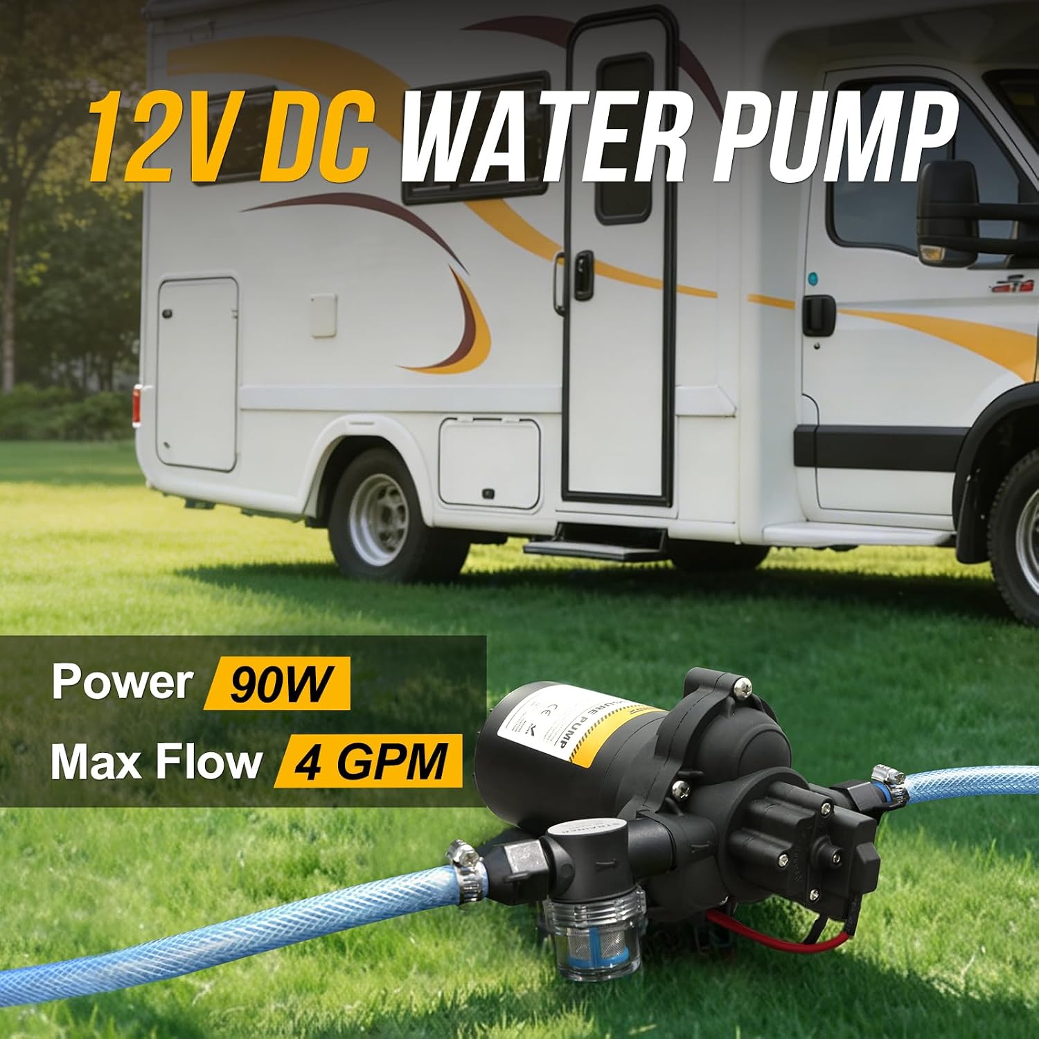 12V RV Water Pump, 5.0 GPM 55 PSI Diaphragm Pump, 20Volt Quiet Fresh Water Pump with Pressure Switch, Self Priming Pressure Pumps for RV Camper Boat Marine Food Truck, Dark Grey