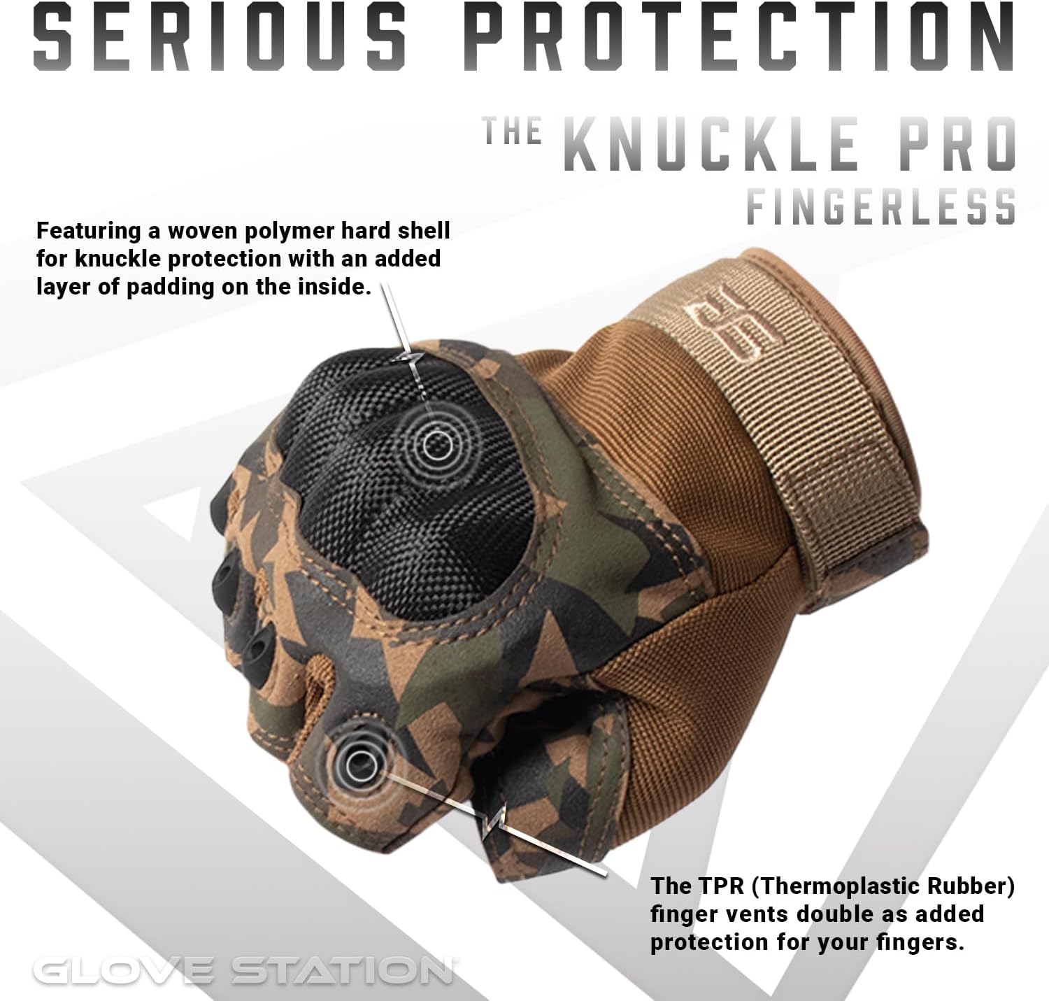 Glove Station Fingerless Knuckle Motorcycle Gloves, TACHK200