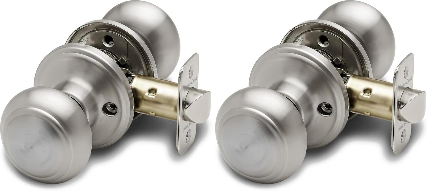 Copper Creek Colonial Privacy Interior Door Knob – ANSI Grade-3 Certified, Modern Heavy Duty Handle, Easy Install and Reversible for Bedroom, Bathroom and Closets – Satin Stainless (1 Pack)