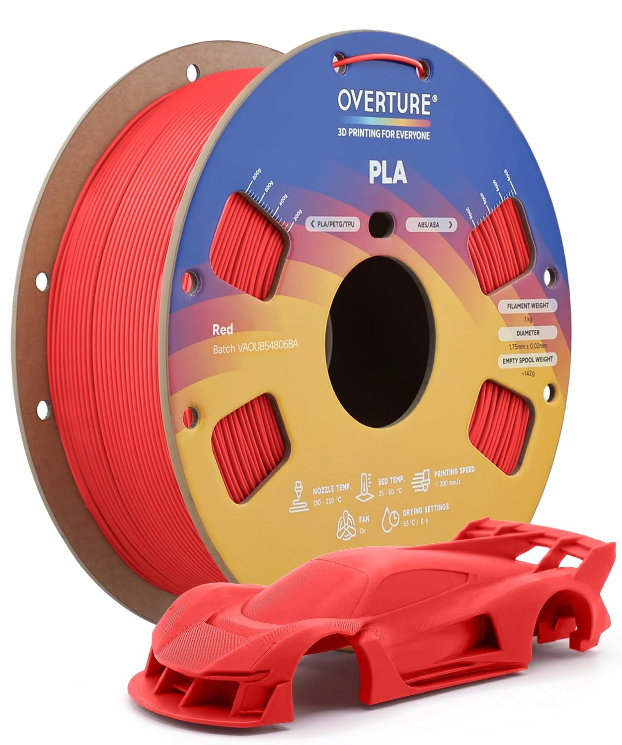 OVERTURE High Speed PLA Filament 1.75mm 3D Printer Filament,1kg White