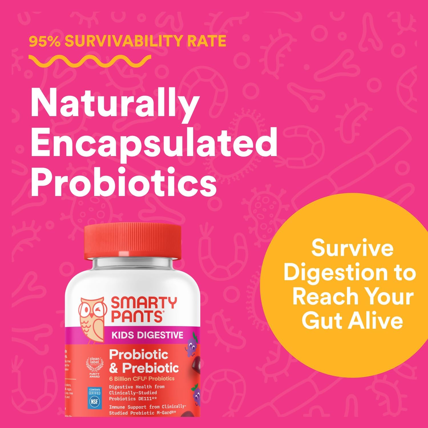 SmartyPants Kids Probiotic & Prebiotic Gummies for Digestive Health: Gut Health Supplement, Clinically Studied Prebiotic for Immune Support, Strawberry, 60 Count (30 Day Supply)