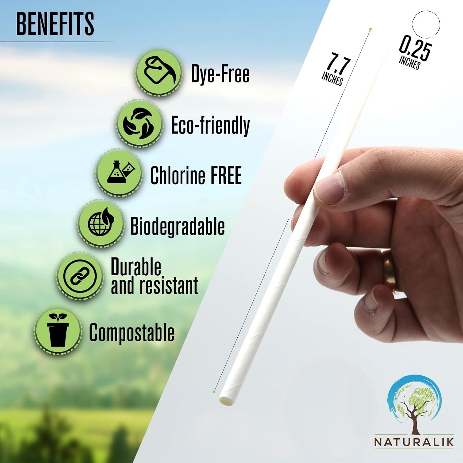 300/1000-Pack Extra Durable White Paper Straws Biodegradable- Premium Eco-Friendly Paper Straws Bulk- Drinking Straws for Juices