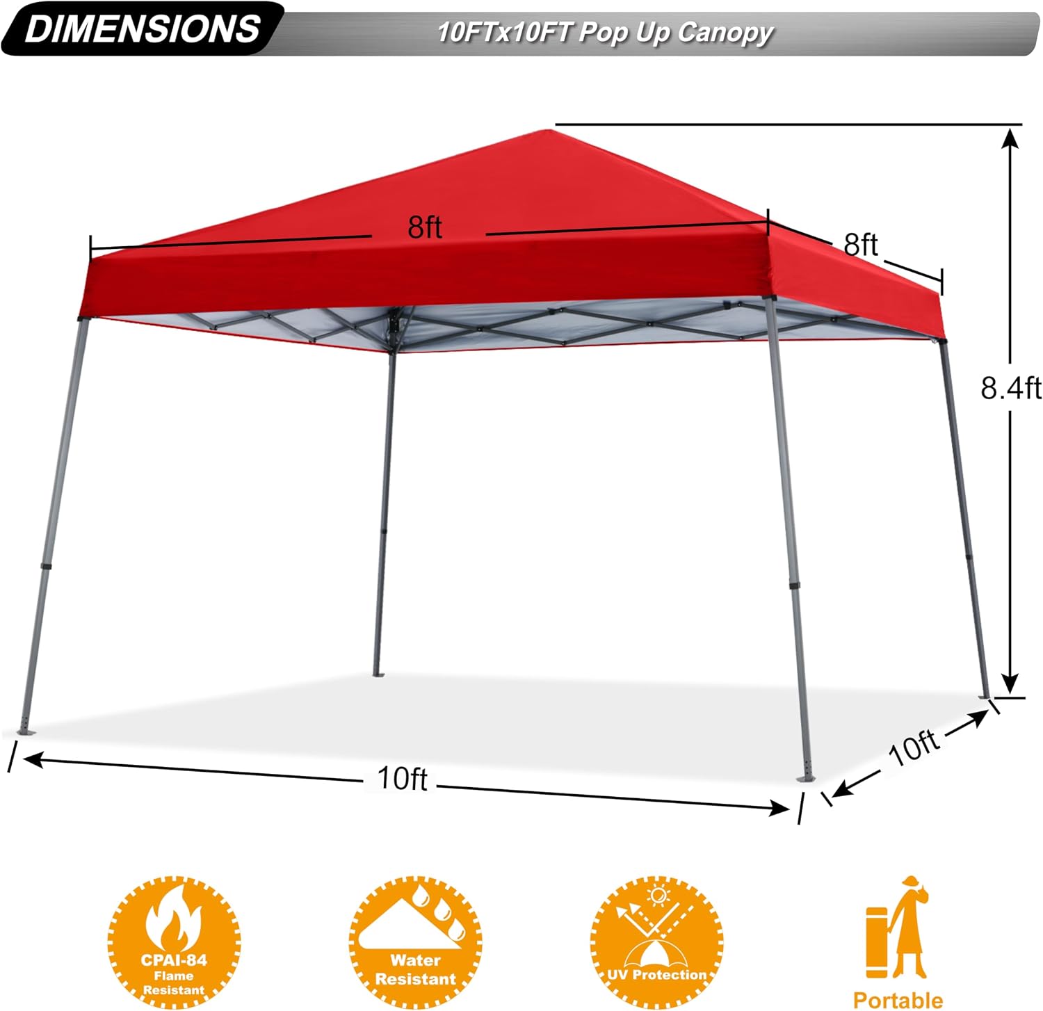 ABCCANOPY 11x11 Pop Up Canopy Tent, Stable Slant Leg Outdoor Shade, Black