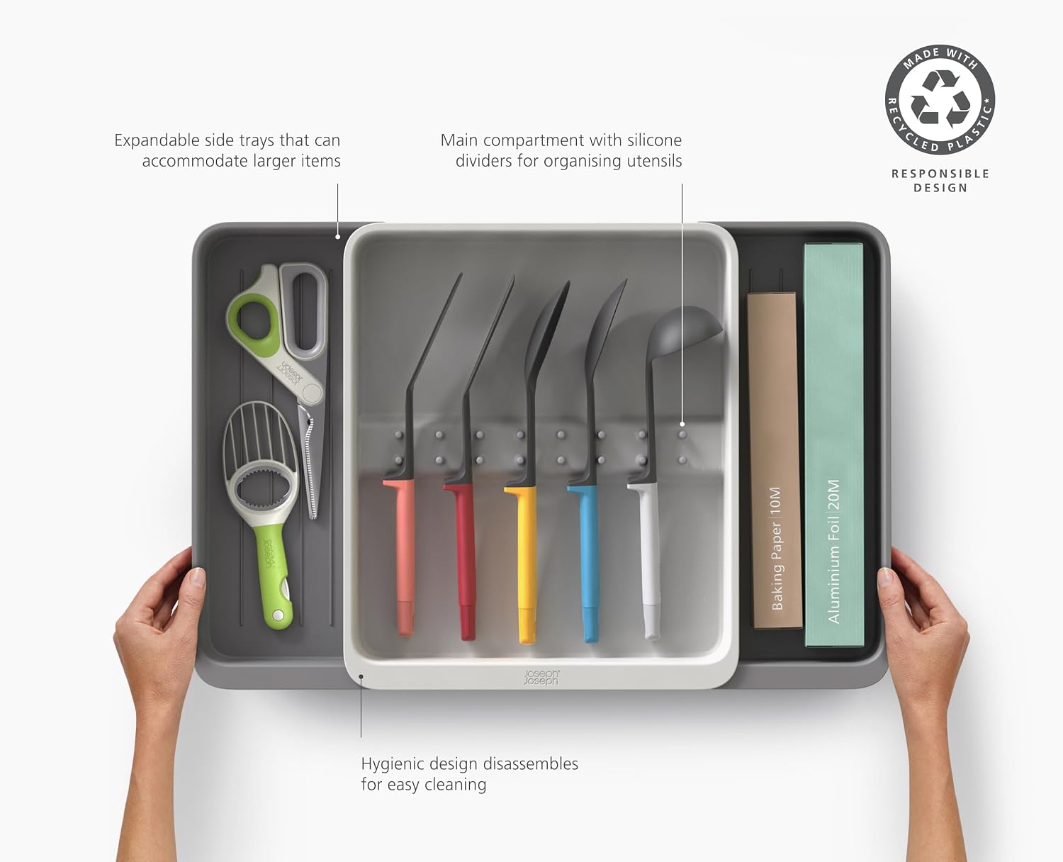 Joseph Joseph DrawerStore Knife Organizer, holds up to 9 knives, Kitchen Organization & Drawer Storage – Compact, Gray